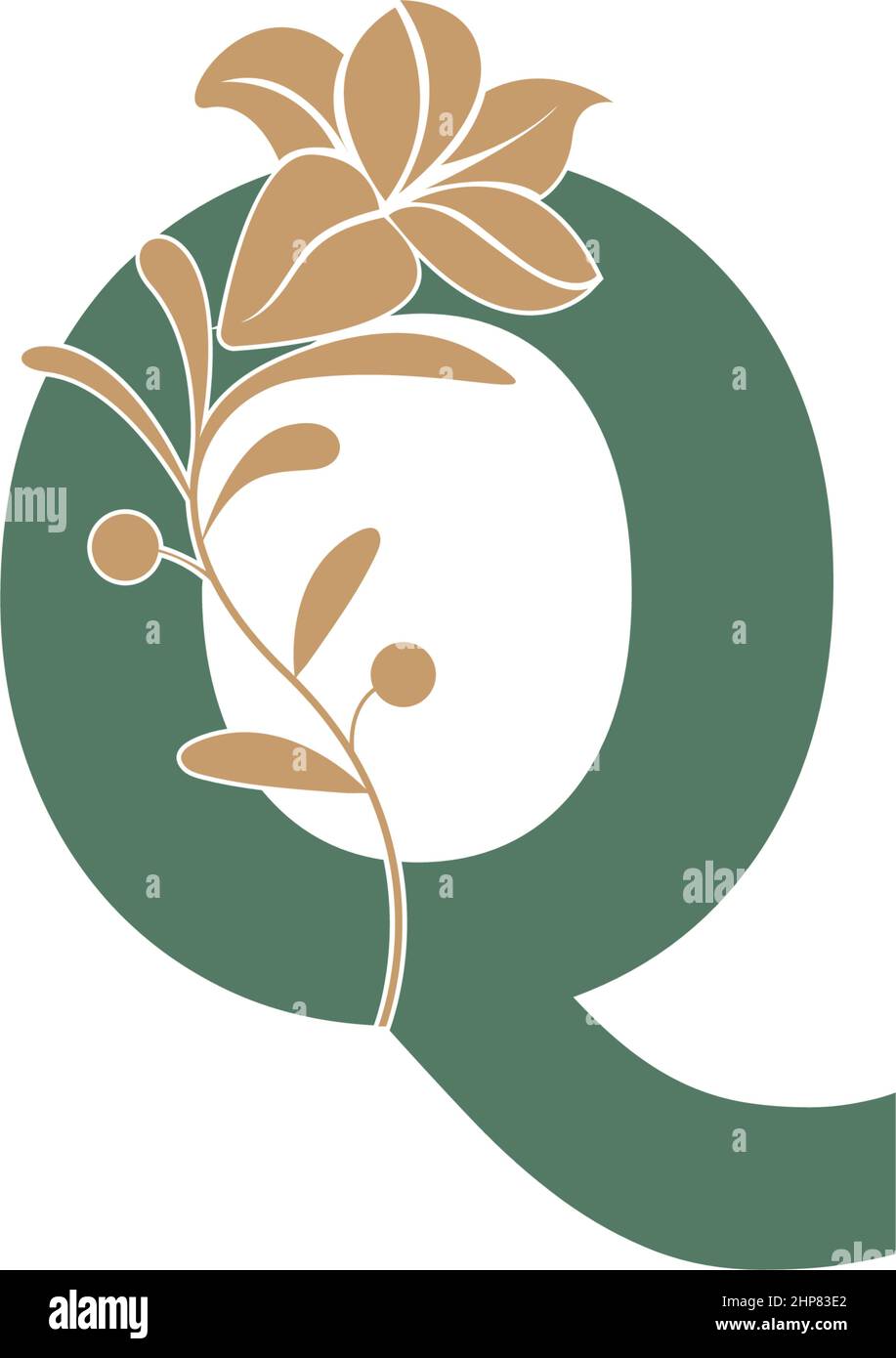 Icona lettera Q con modello di illustrazione della bellezza del giglio Illustrazione Vettoriale