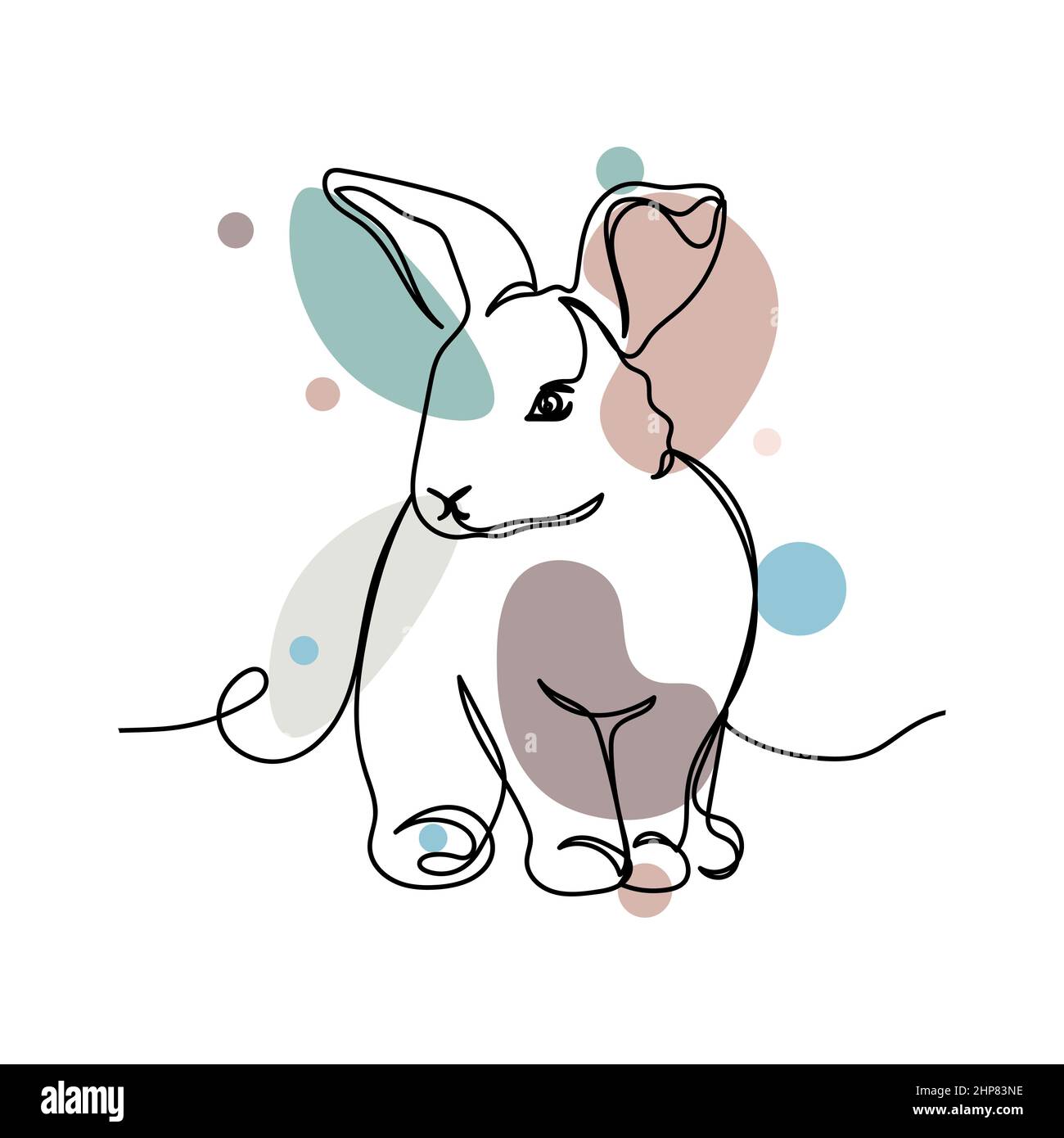 Vettoriale astratto continuo un'unica semplice icona di disegno di linea del coniglio di Pasqua bambino in schizzo di silhouette. Perfetto per biglietti d'auguri Illustrazione Vettoriale