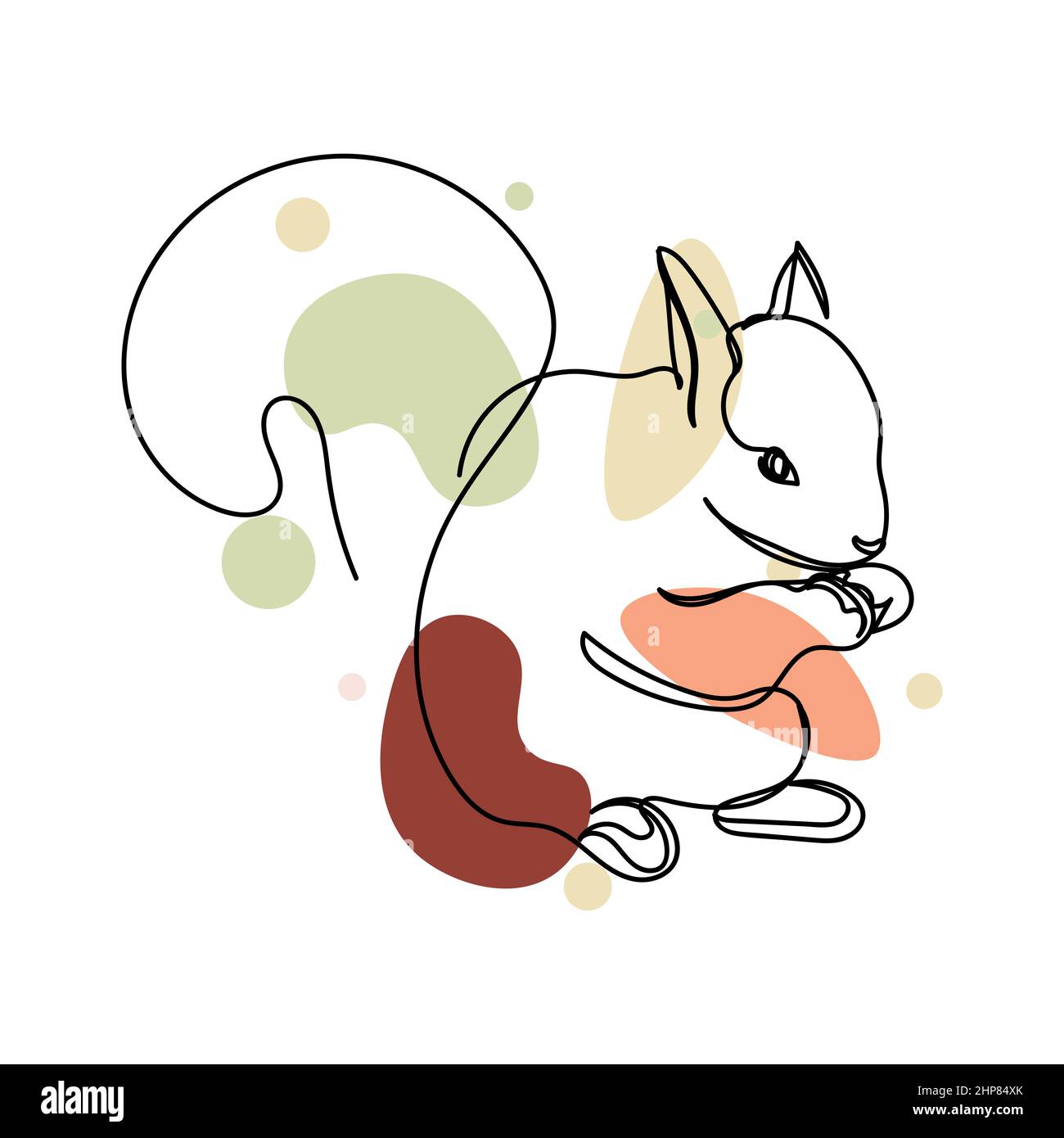 Vettoriale astratto continuo un'unica semplice icona di disegno di linea di concetto animale scoiattolo in schizzo di silhouette. Perfetto per biglietti d'auguri Illustrazione Vettoriale