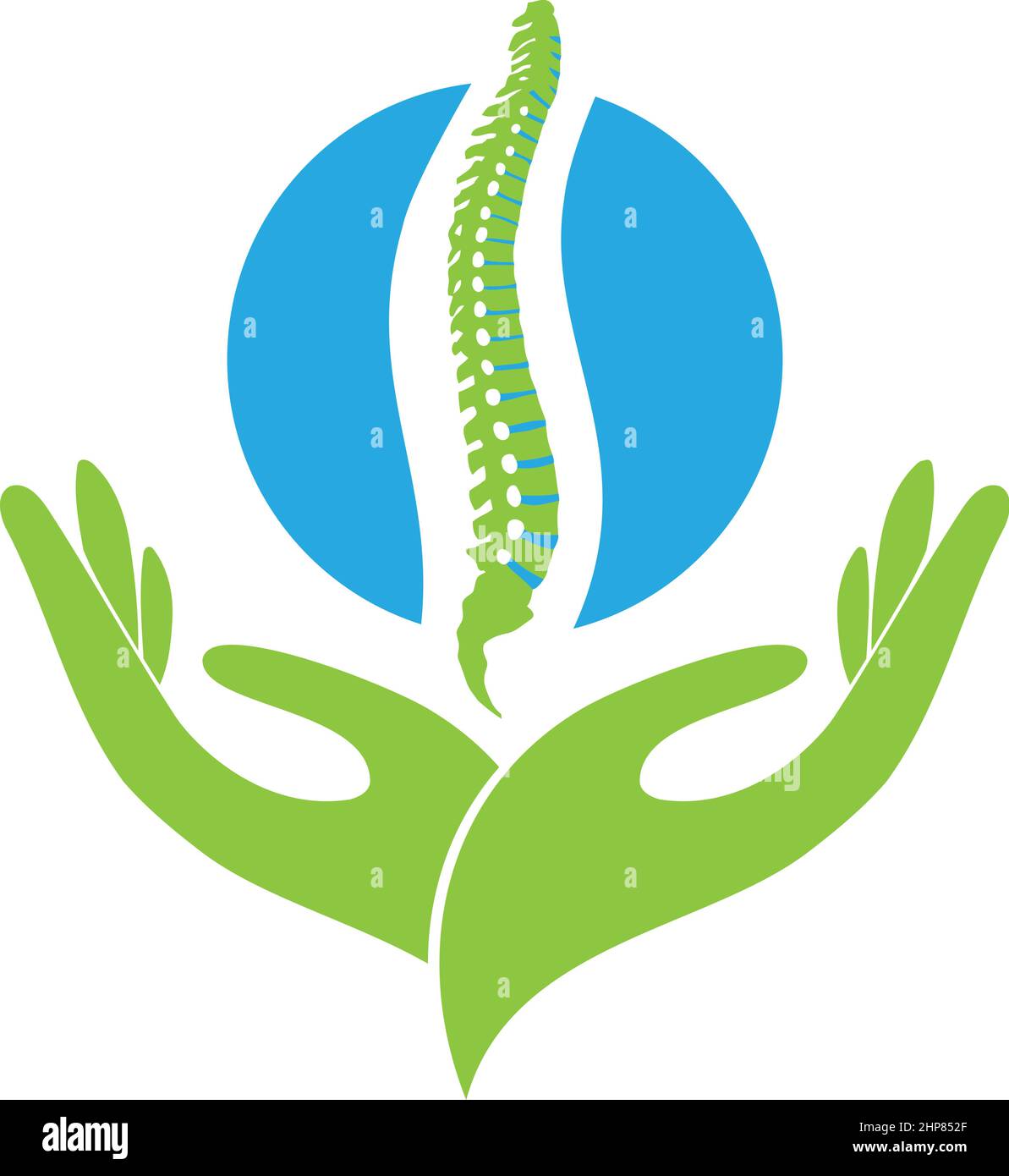 Due mani, uomo, colonna vertebrale, ortopedia, massaggio, logo Illustrazione Vettoriale