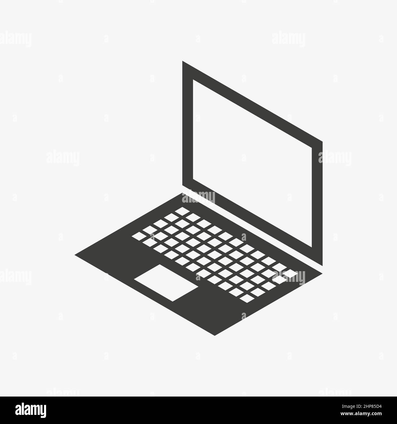 Una semplice illustrazione vettoriale isometrica nera di un computer portatile su sfondo bianco. Illustrazione Vettoriale