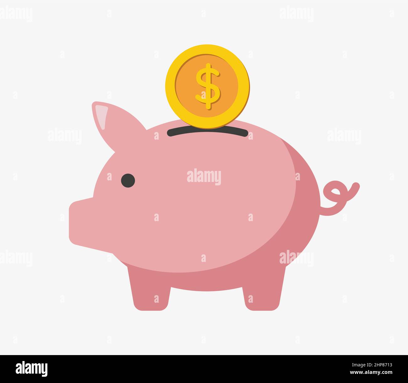 Icona del vettore Piggy Bank isolata su sfondo bianco. Simbolo di risparmio. Design piatto con ombre. Illustrazione Vettoriale