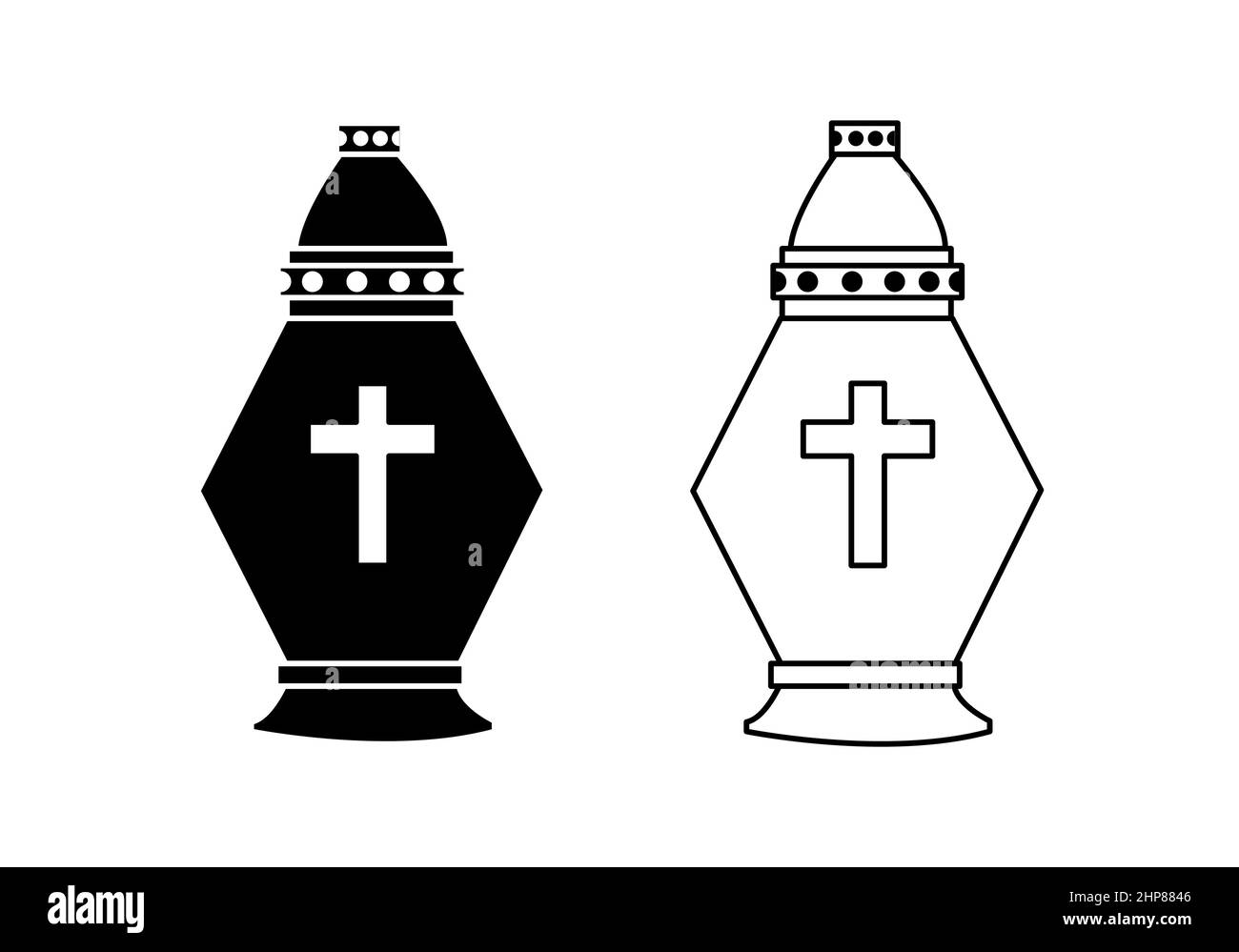 Candela cemetery, lanterna del giorno di tutti i Santi - illustrazione vettoriale. Disegno di contorno e di silhouette Illustrazione Vettoriale