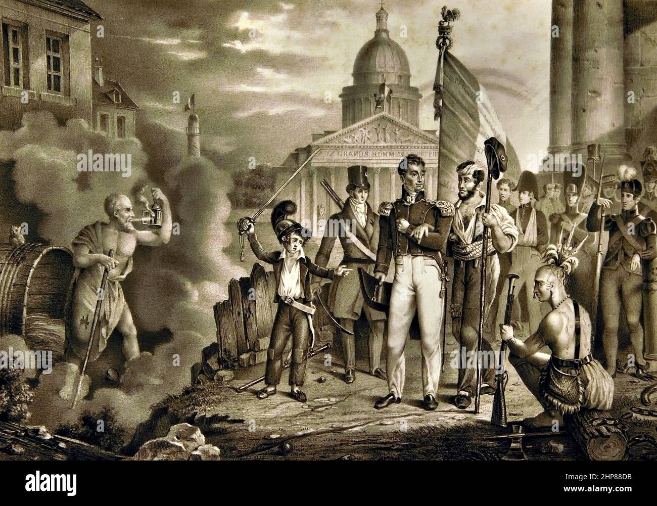 La Fayette lotta per la libertà di due mondi metà 19th secolo Francia francese ( Gilbert du Motier, Marquis de Lafayette (1757–1834), generale francese e generale americano della guerra rivoluzionaria anche prominente nella Rivoluzione francese.) Foto Stock