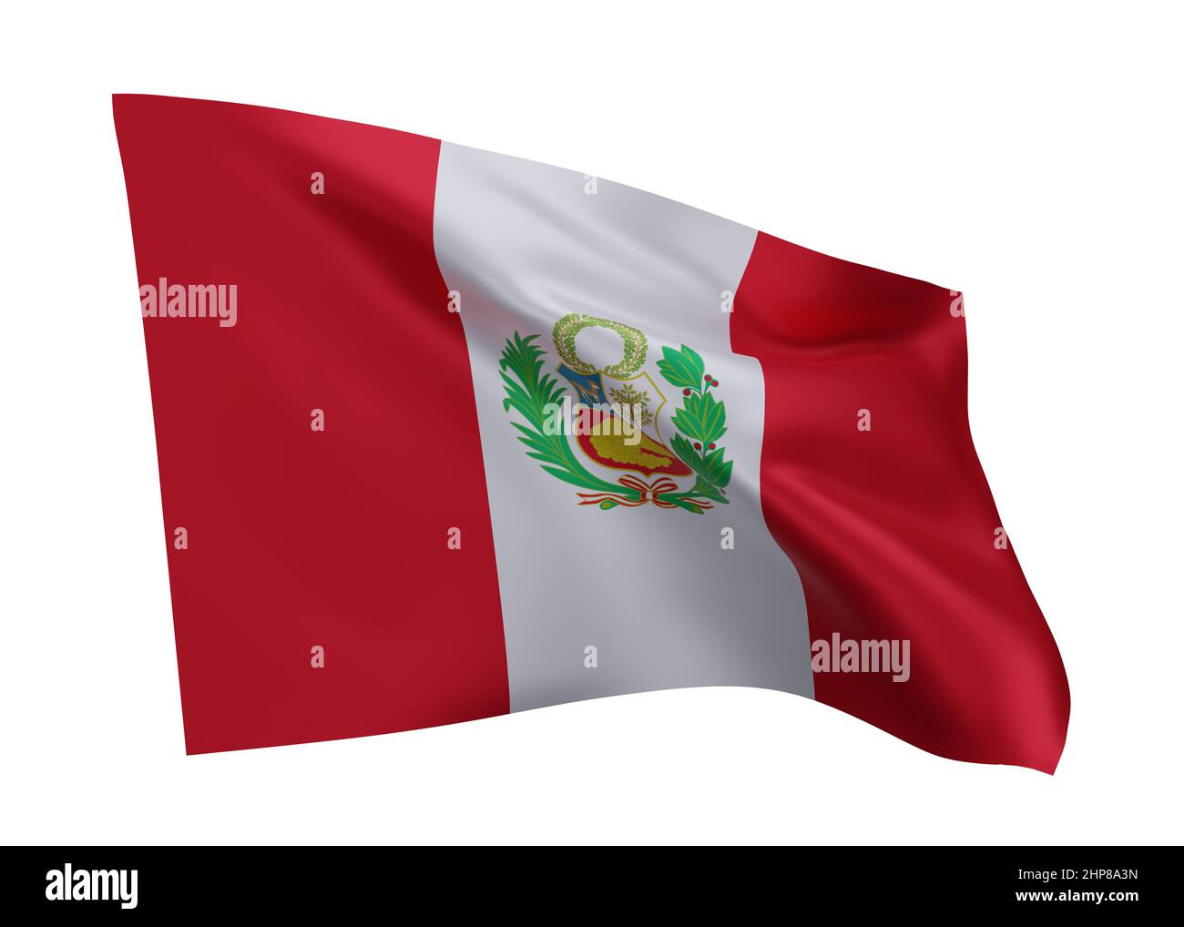 3D bandiera di illustrazione della Repubblica del Perù. Bandiera peruviana ad alta risoluzione isolata su sfondo bianco. 3d rendering Foto Stock