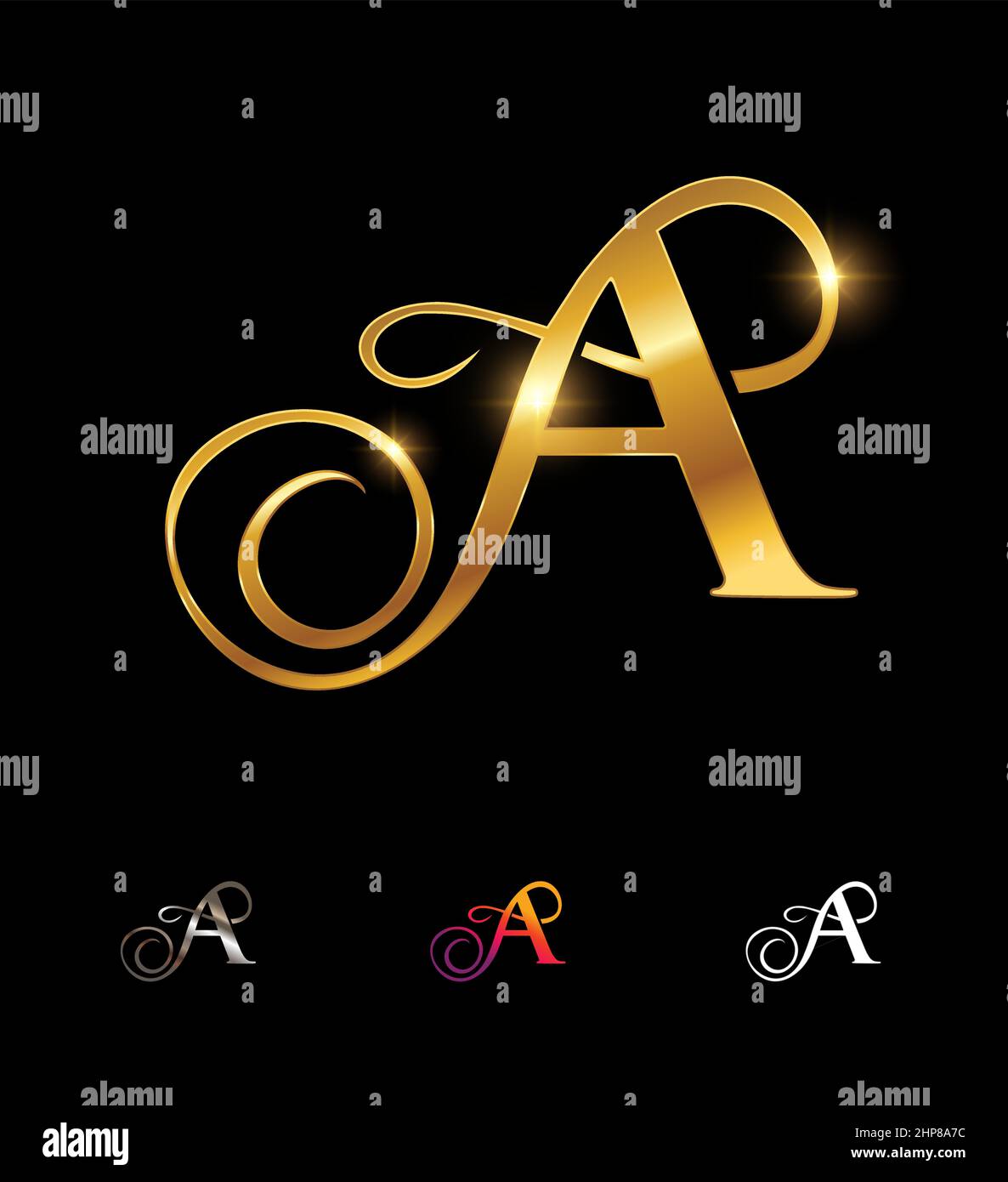 Lettera Del logo cursivo del monogramma d'oro A Illustrazione Vettoriale