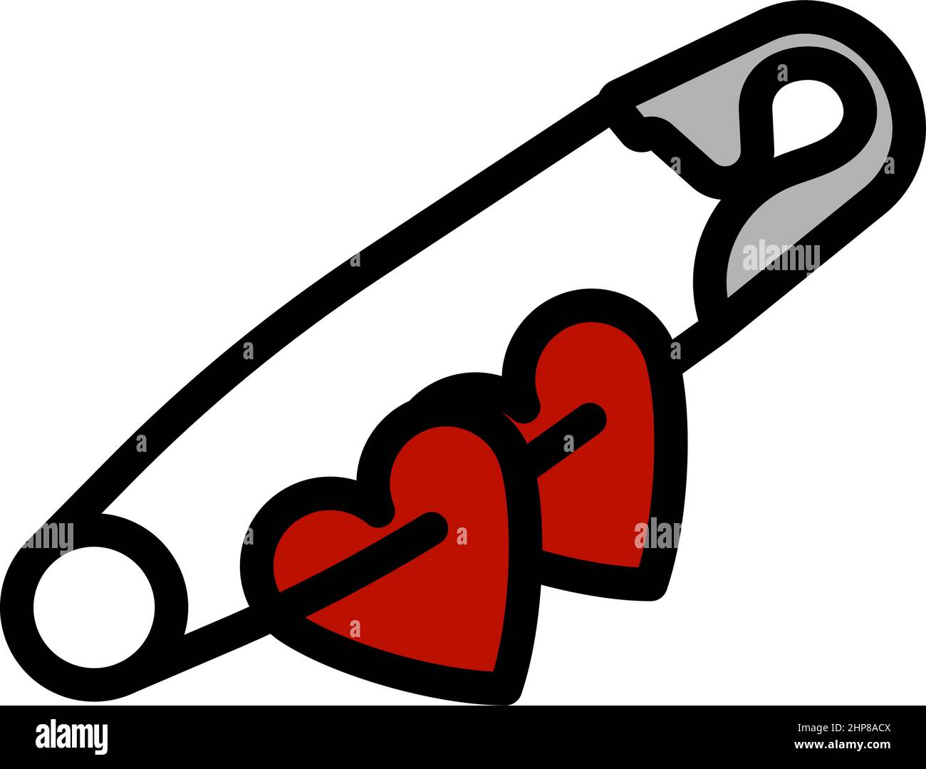 Due cuore di San Valentino con icona a forma di spillo Illustrazione Vettoriale