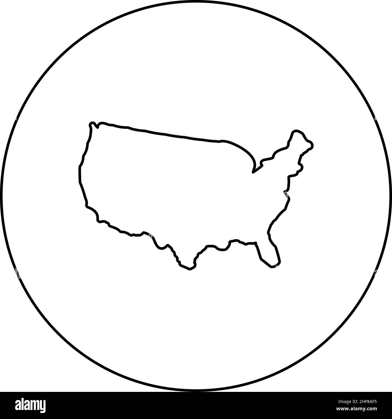 Map of America United ha dichiarato USA icona in cerchio rotondo colore nero vettore illustrazione immagine contorno linea sottile stile Illustrazione Vettoriale