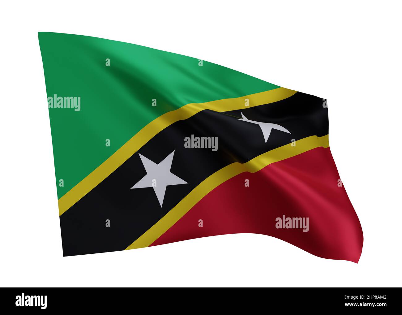 3D bandiera di Saint Kitts e Nevis. Saint Kitts e Nevis bandiera ad alta risoluzione isolato su sfondo bianco. 3d rendering Foto Stock