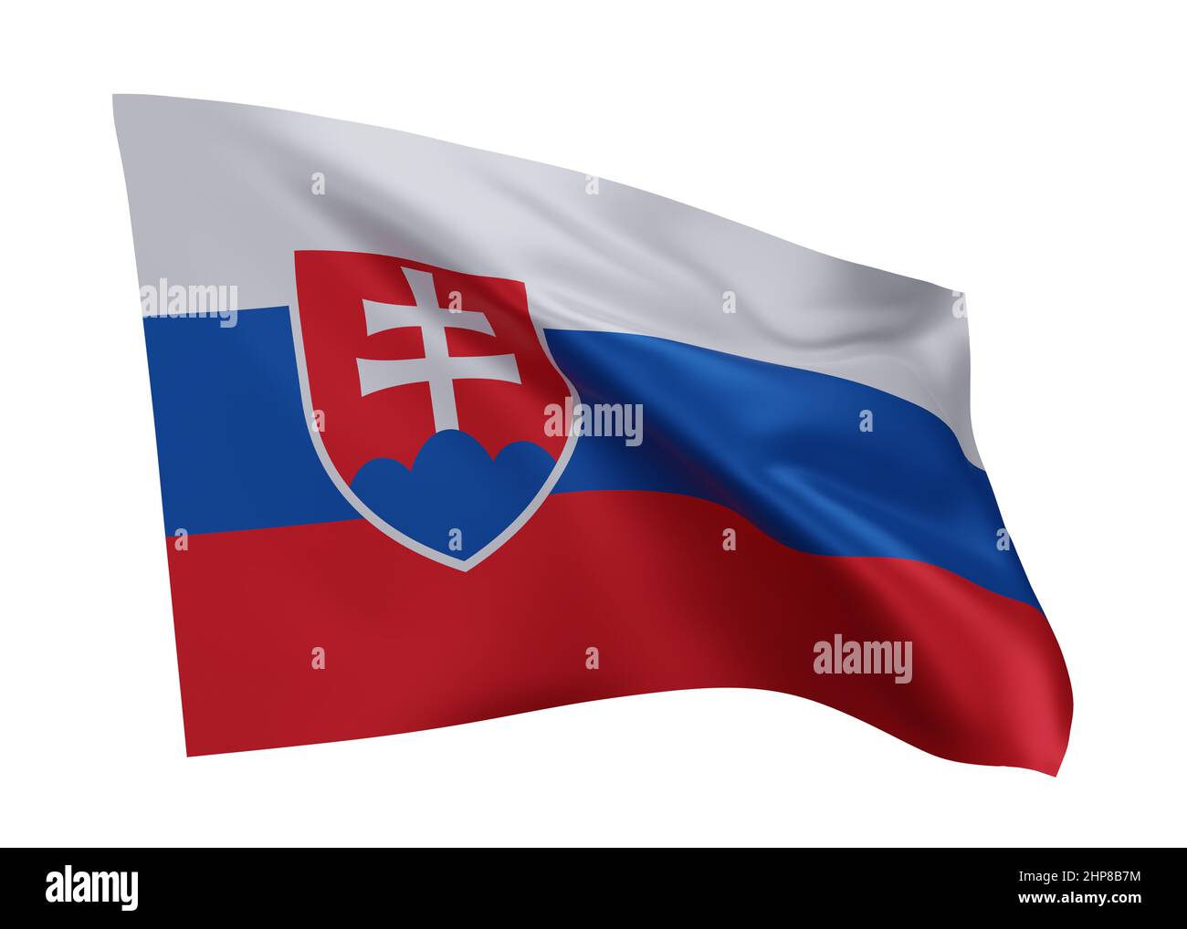 3D bandiera di illustrazione della Slovacchia. Bandiera della repubblica slovacca ad alta risoluzione isolata su sfondo bianco. 3d rendering Foto Stock