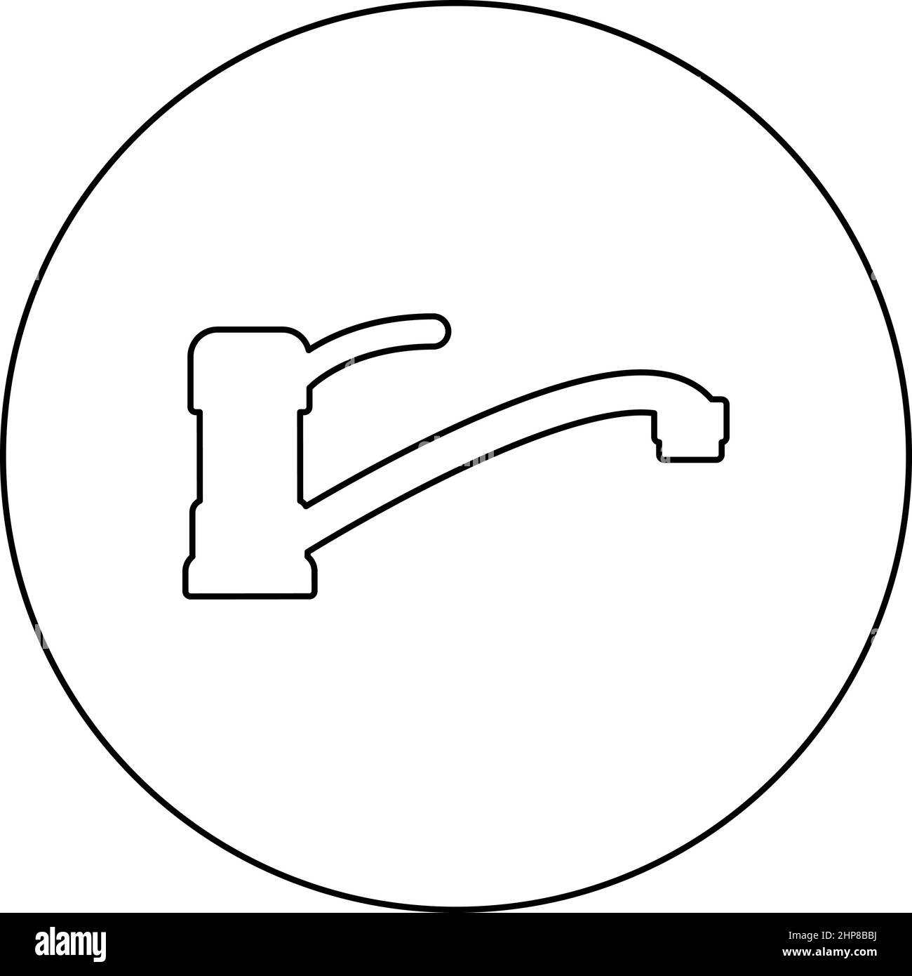 Icona del rubinetto d'acqua nel cerchio circolare immagine vettoriale di colore nero contorno linea di contorno sottile stile Illustrazione Vettoriale