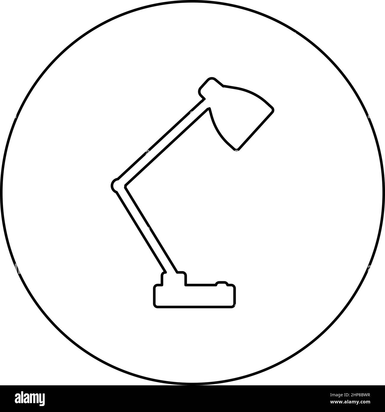 Lampada da tavolo lampada da tavolo elettrica per interni icona a forma di cerchio rotondo nero colore vettoriale illustrazione immagine contorno linea sottile stile Illustrazione Vettoriale
