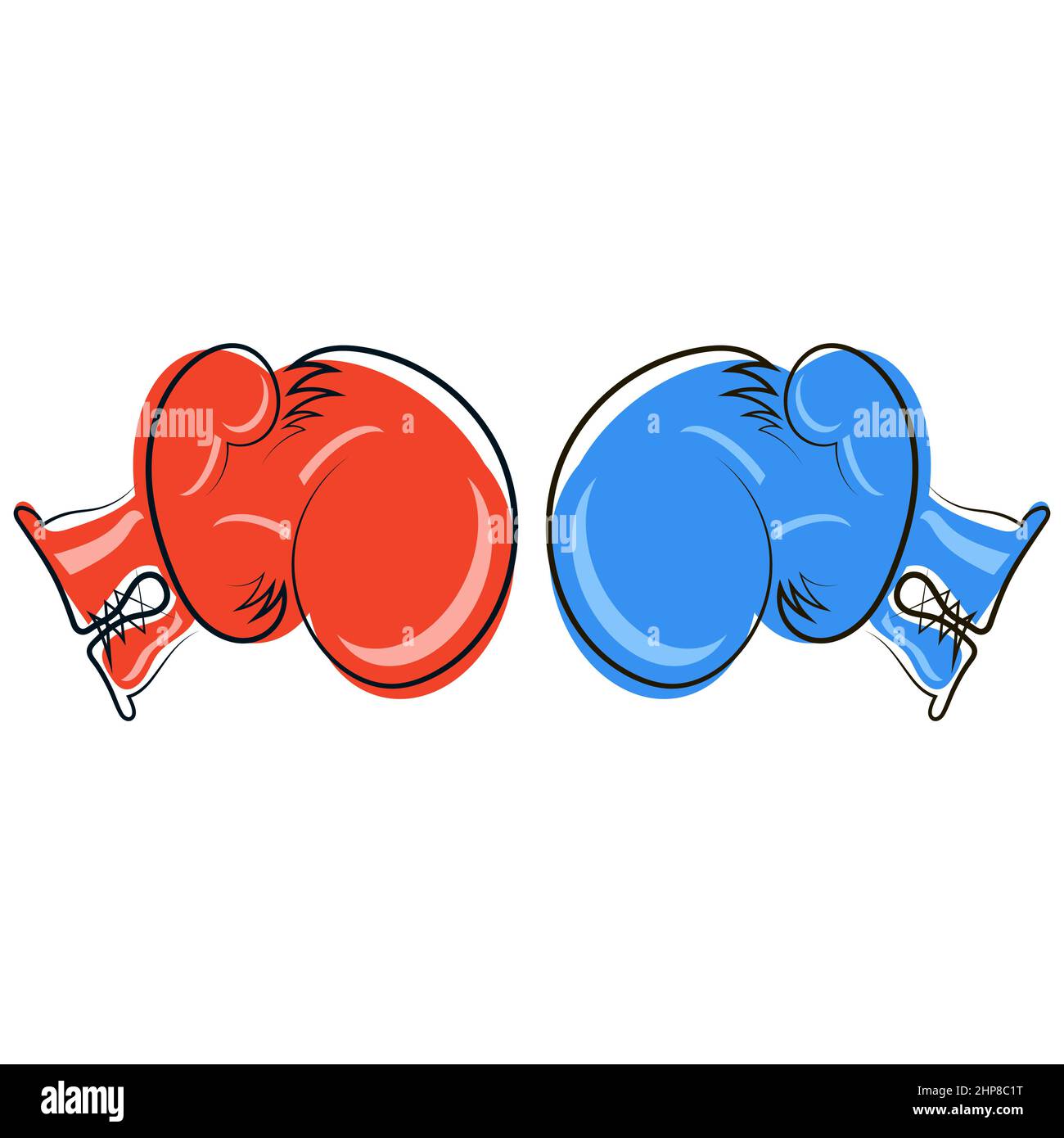 Icona dei guanti da boxe rosso e blu isolata su sfondo bianco Illustrazione Vettoriale