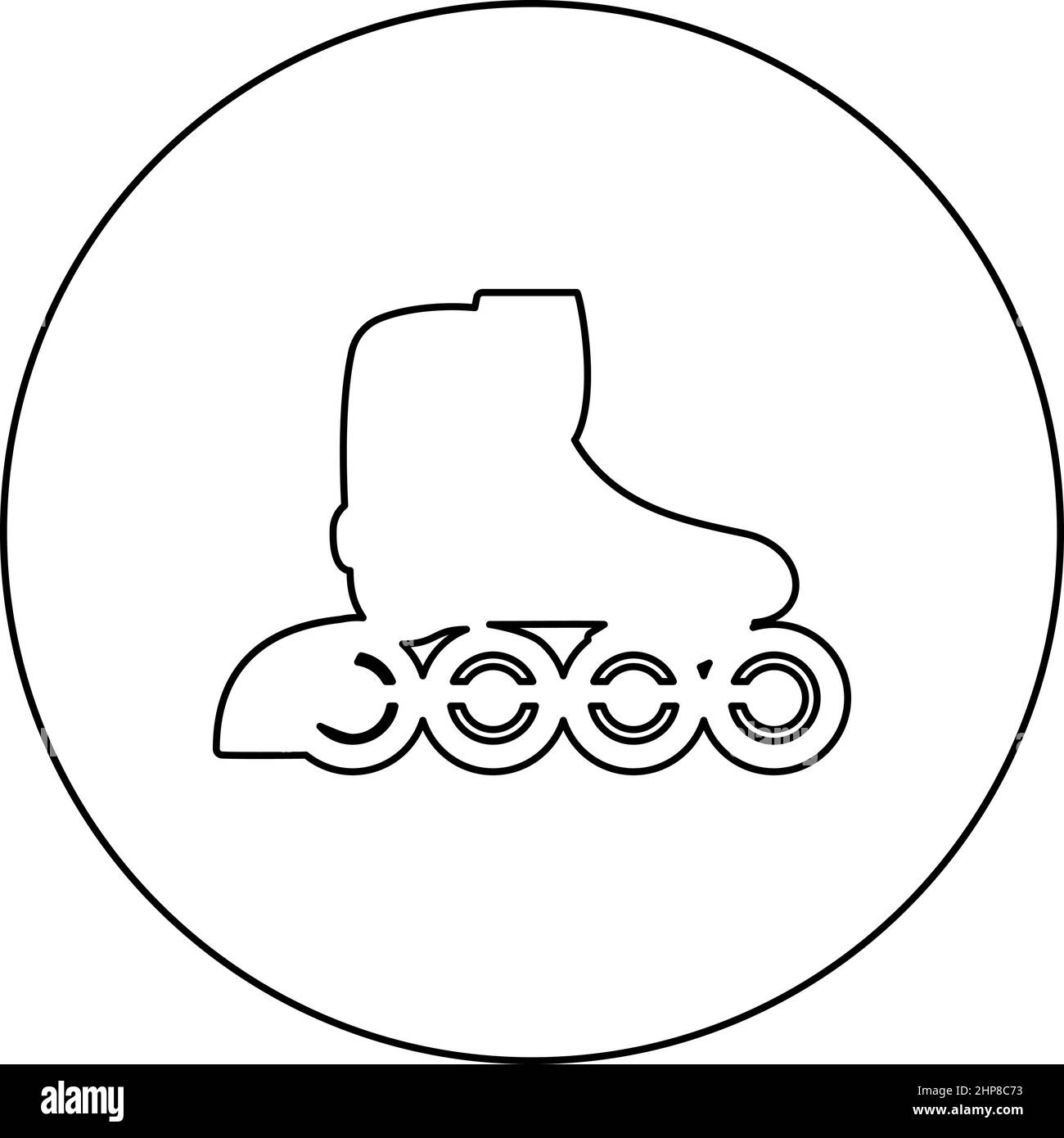 Pattini a rotelle lame trasporto personale icona circolare nera illustrazione vettoriale immagine contorno linea sottile stile sottile Illustrazione Vettoriale