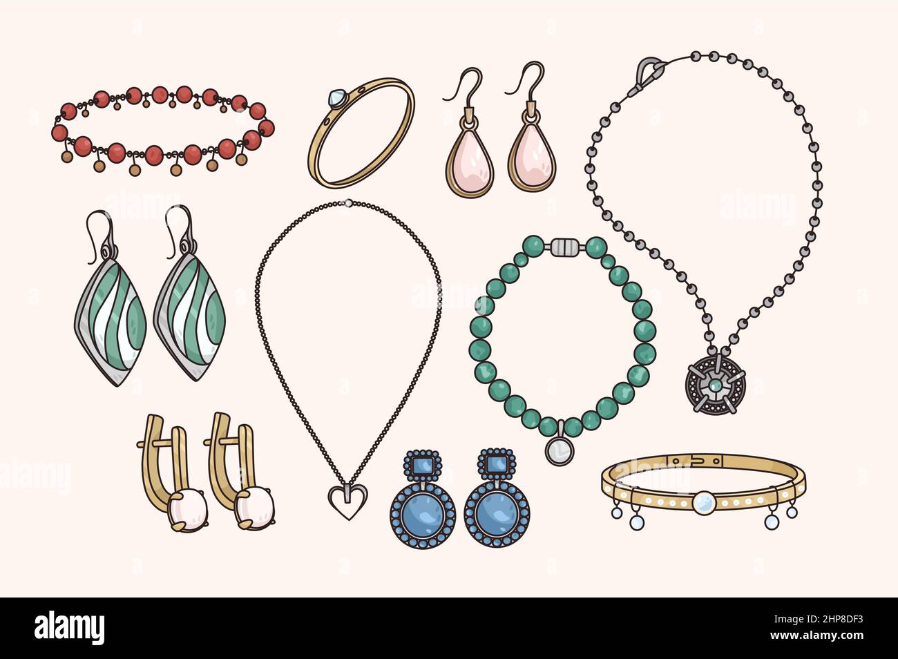 Collezione di gioielli con pietre preziose Illustrazione Vettoriale