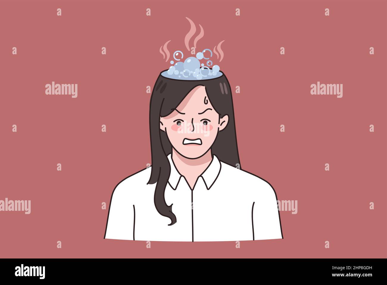 Donna d'affari stressata con testa bruciante soffre di burnout Illustrazione Vettoriale