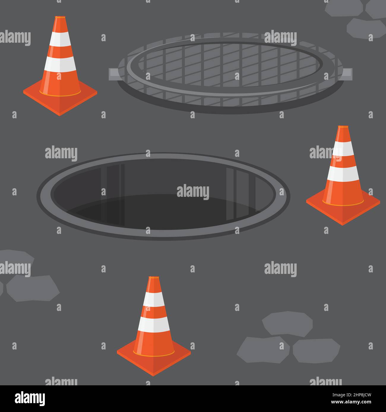 Icona del cono di traffico rosso a righe isolata su sfondo bianco. Illustrazione Vettoriale