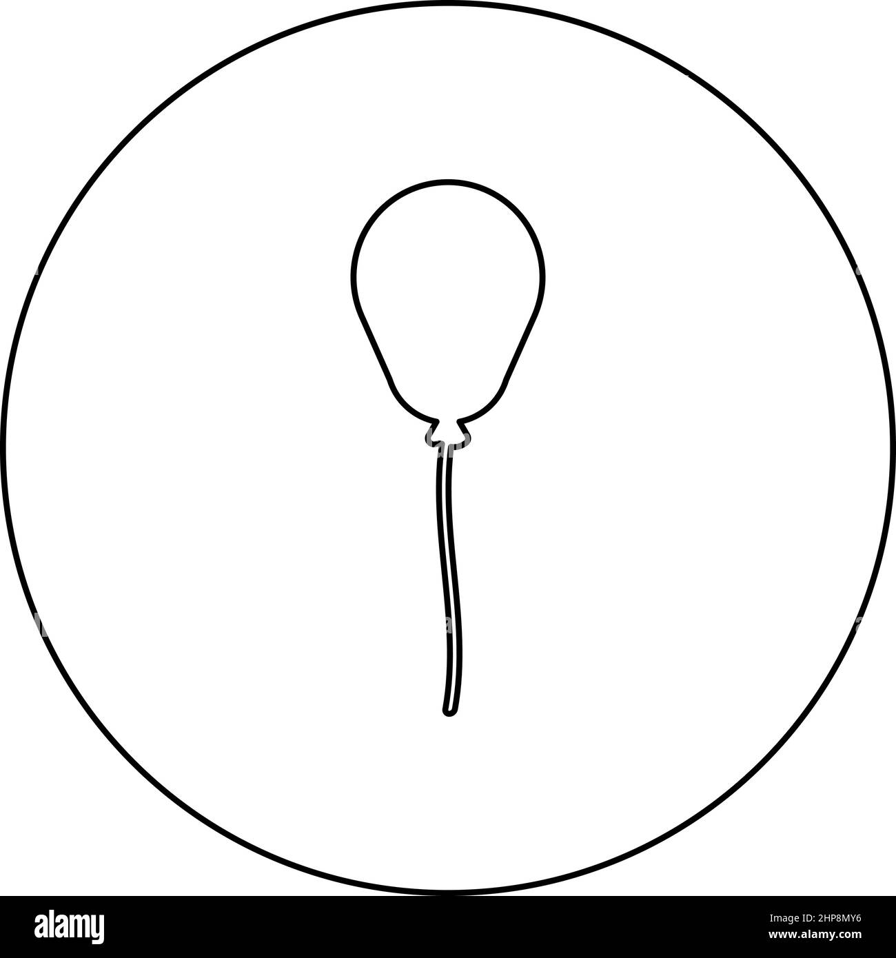 Palloncino palloncino Airball con corda gonfiabile elio icona in cerchio rotondo colore nero vettore illustrazione immagine contorno linea sottile stile Illustrazione Vettoriale