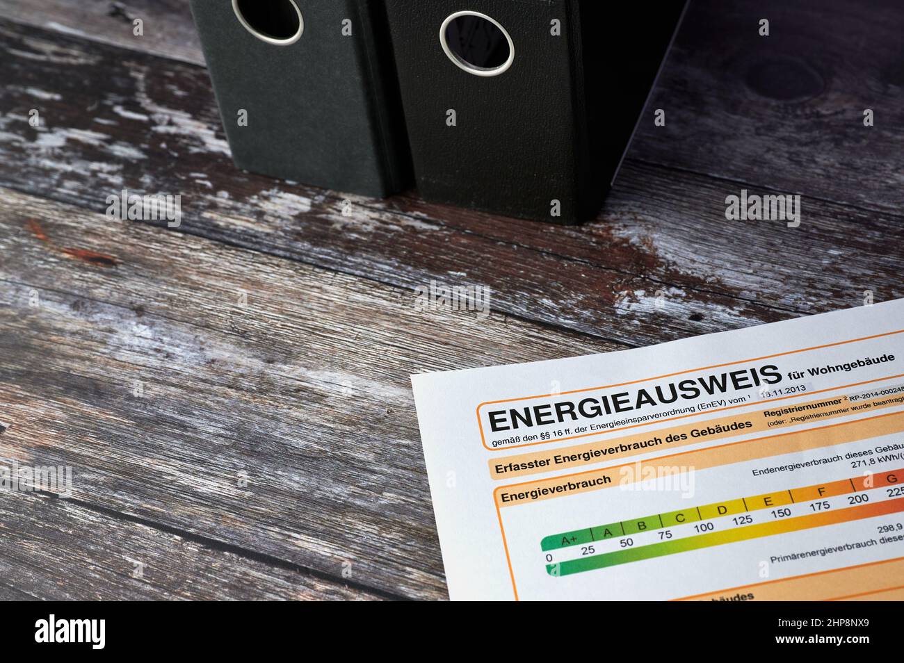 Primo piano del certificato energetico tedesco per edifici residenziali Foto Stock