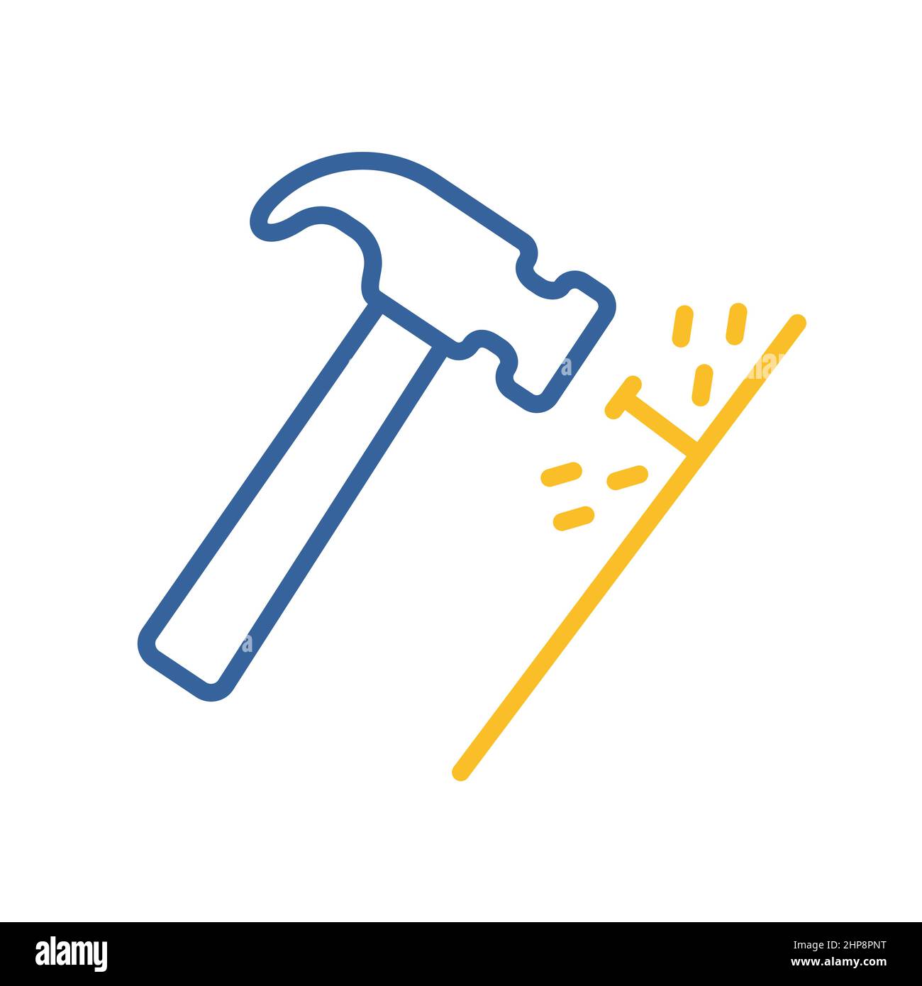 Martello e chiodi vettore isolato piatto icona Illustrazione Vettoriale