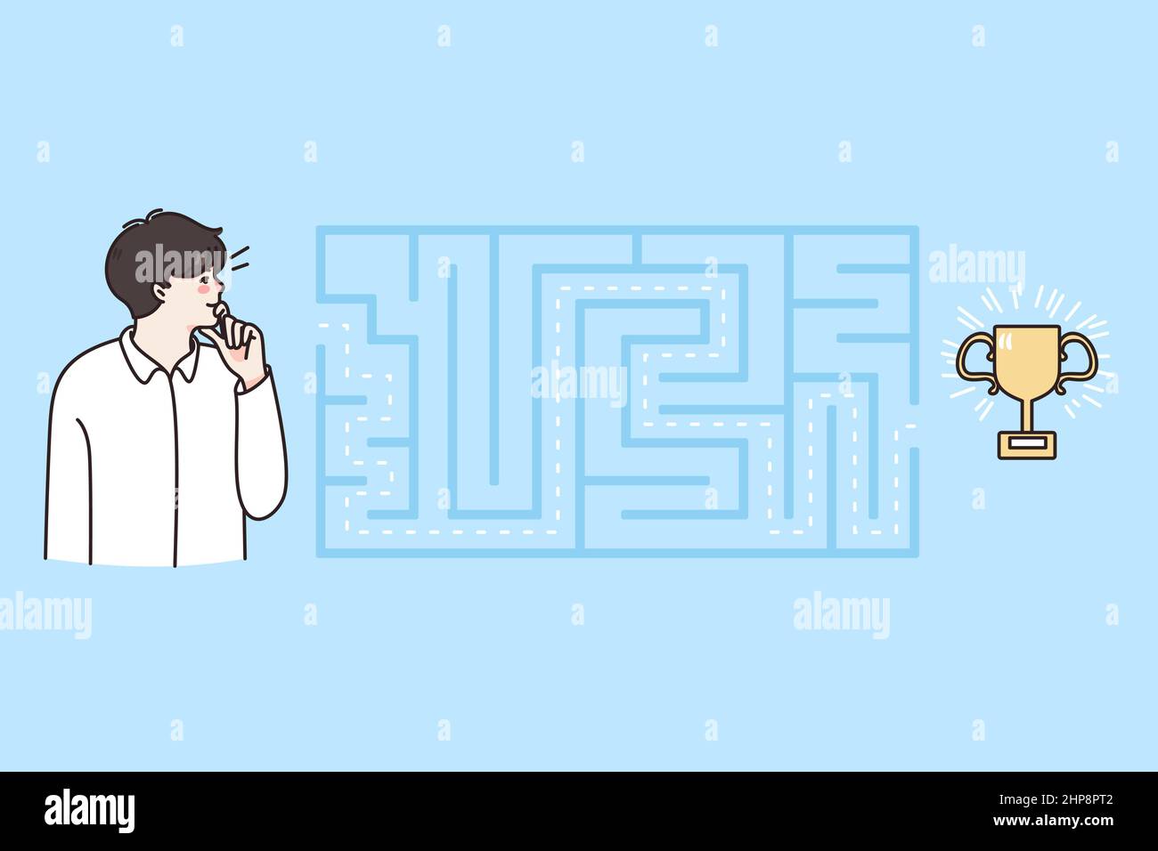 Businessman guardare labirinto pensare alla soluzione per vincere Illustrazione Vettoriale
