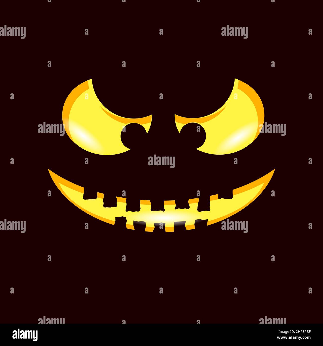 Icona di Halloween isolata su sfondo nero. Maschera di zucca Cartoon Illustrazione Vettoriale