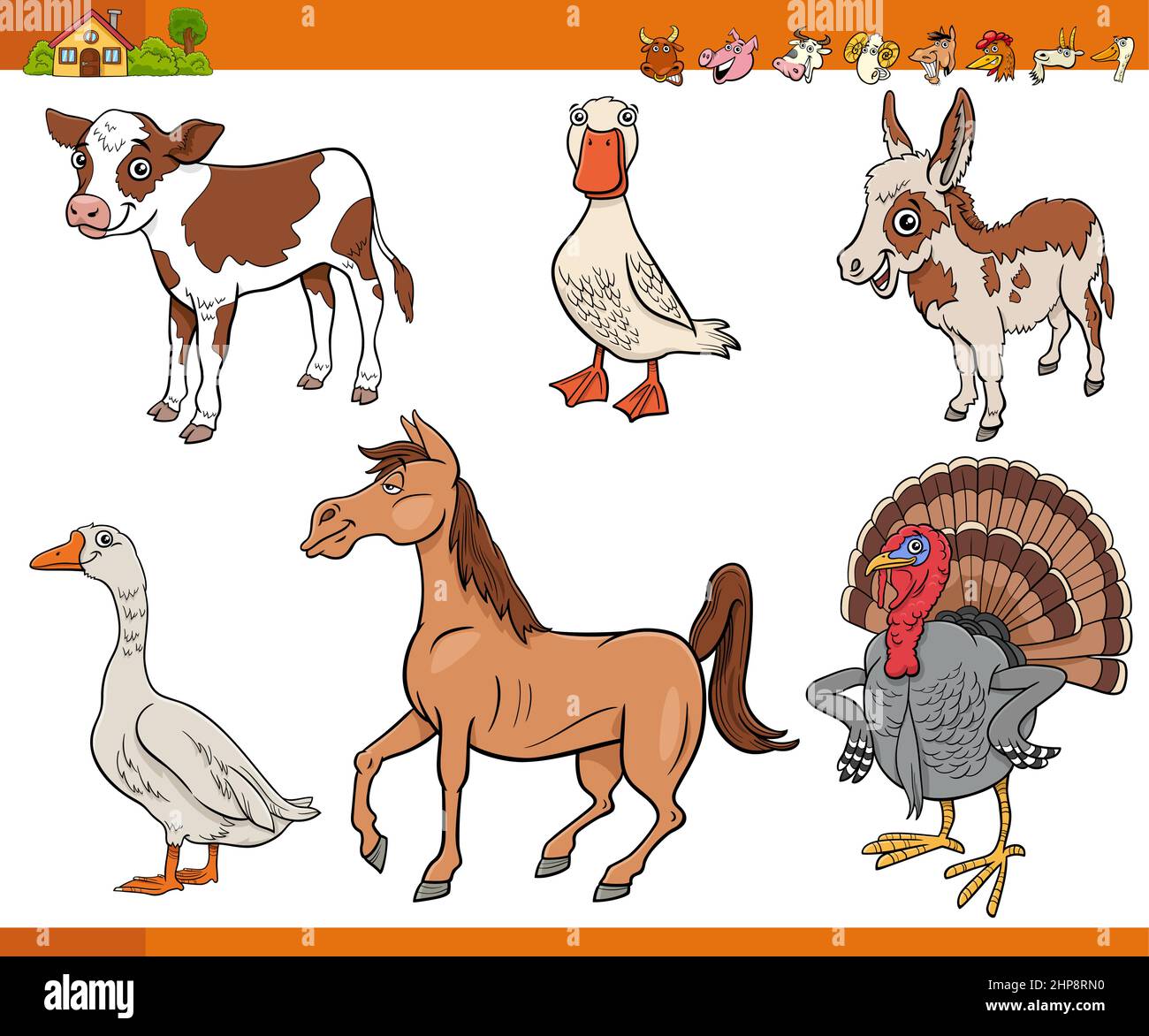 cartoon fattoria animali divertente caratteri set Illustrazione Vettoriale
