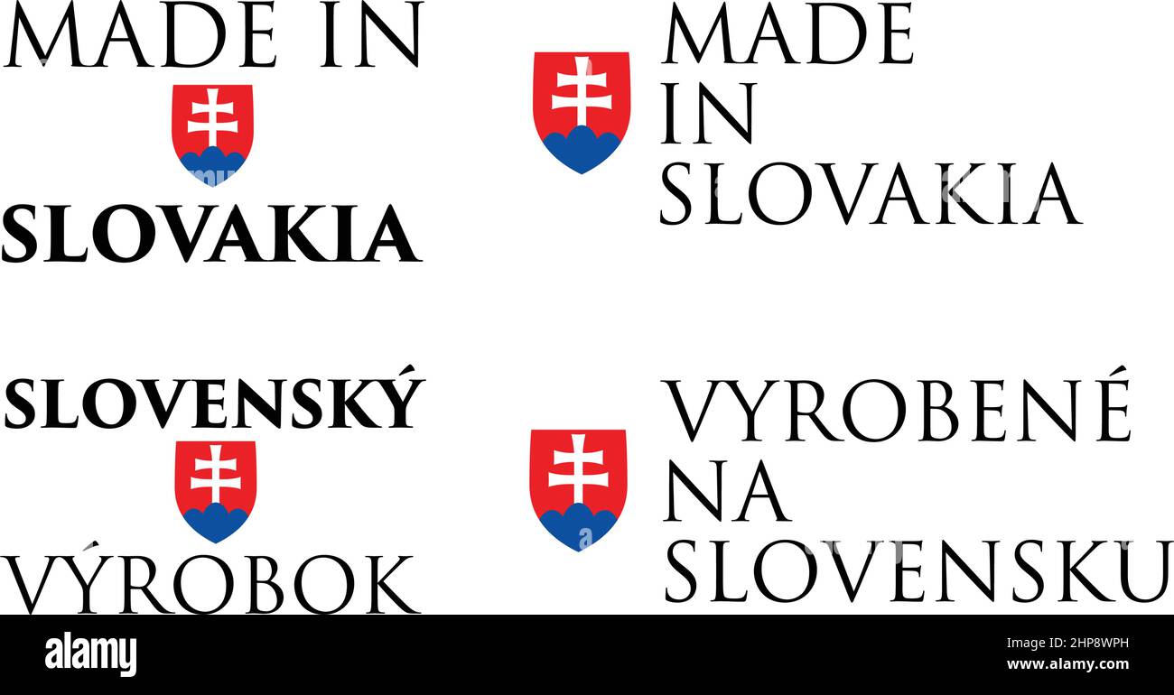 Simple Made in Slovakia / (traduzione in lingua locale, e 'prodotto di Slovak' tradotto) etichetta. Testo con colori nazionali disposti orizzontalmente e verticalmente. Illustrazione Vettoriale