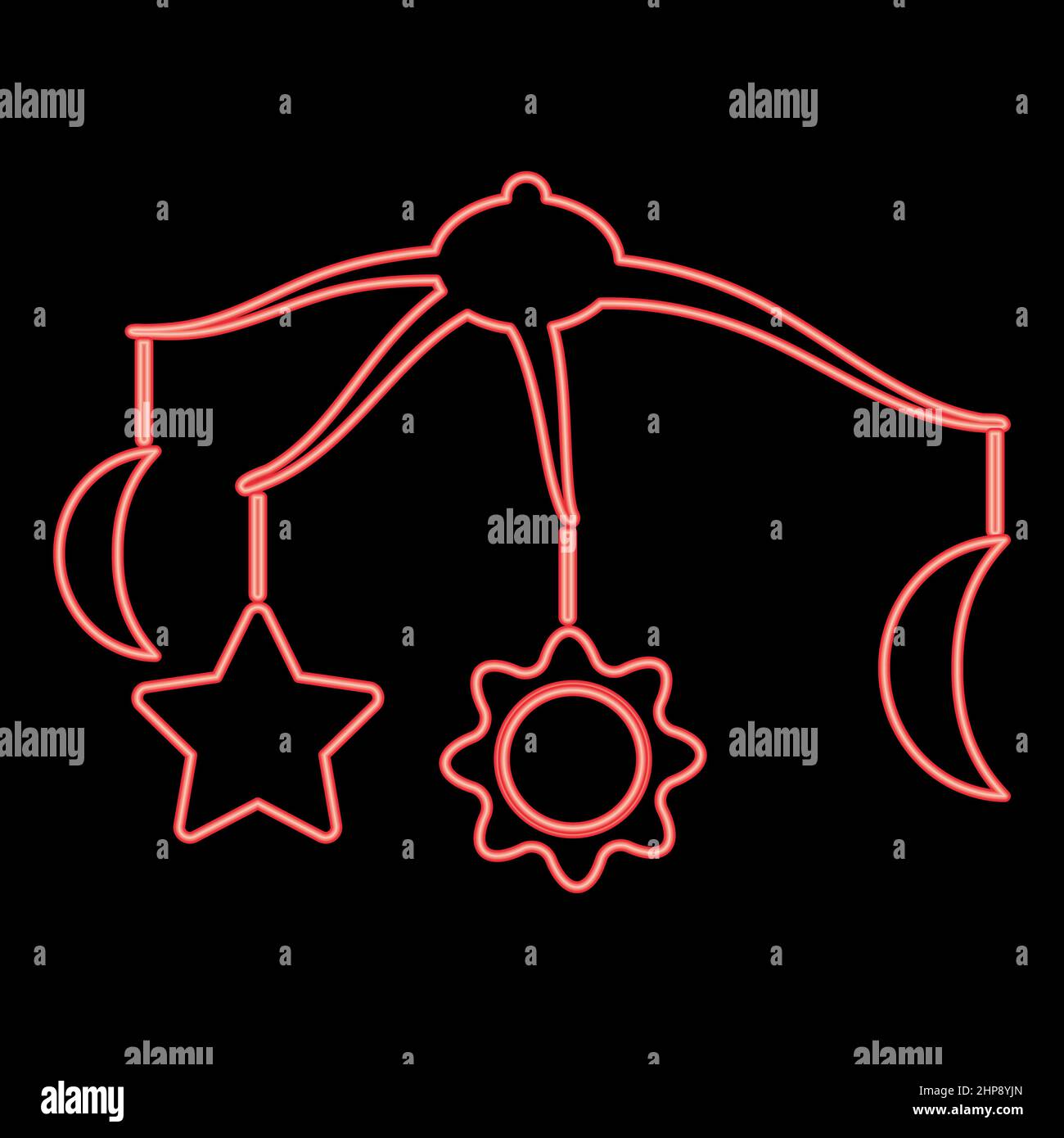 Neon 360 gradi rotazione pendenti battiti bambino rosso colore vettore illustrazione immagine stile piatto Illustrazione Vettoriale