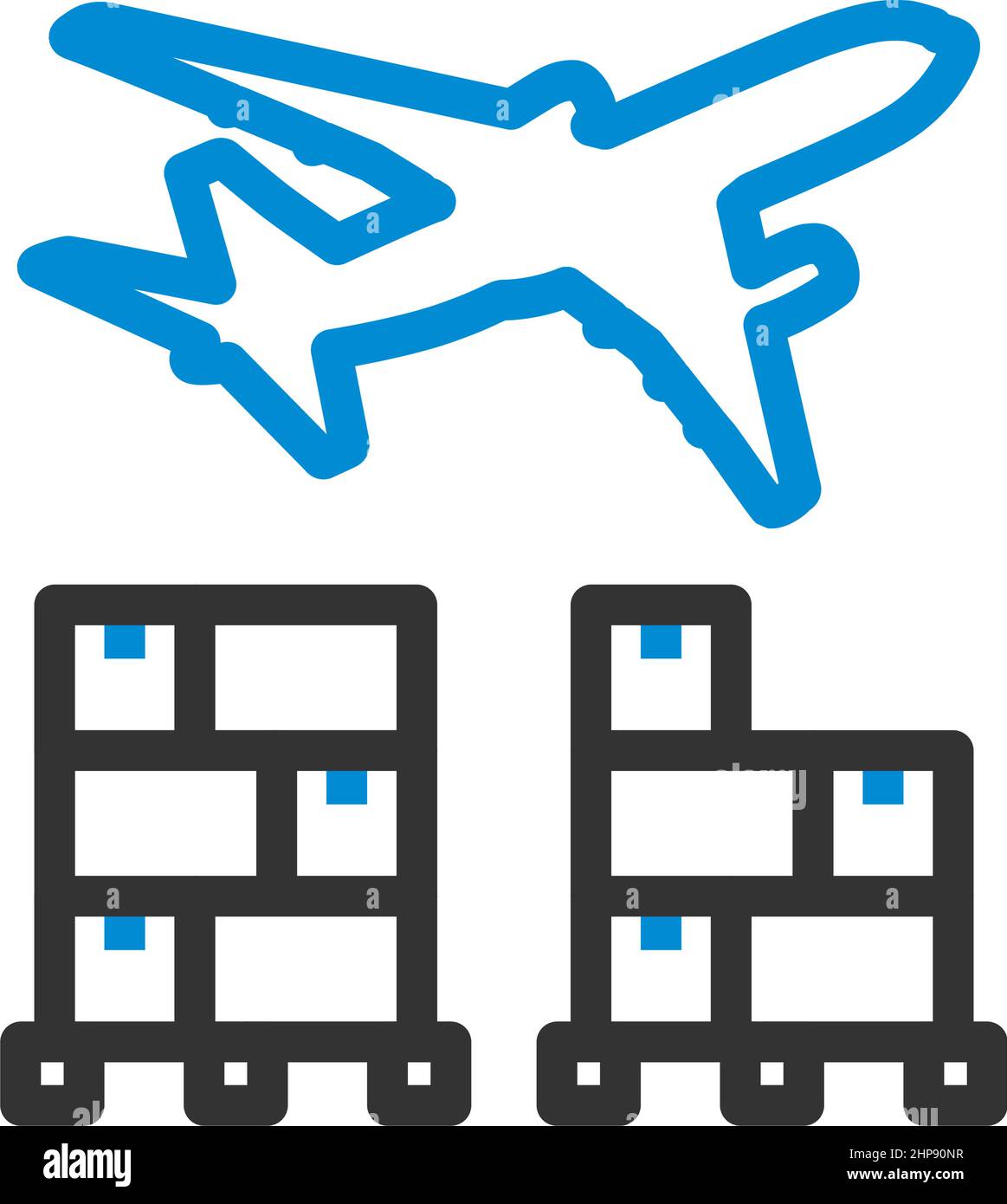 Scatole sul pallet sotto l'aereo Illustrazione Vettoriale