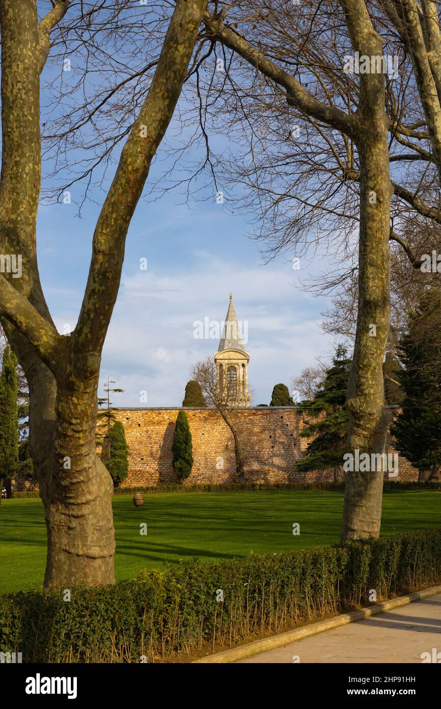Palazzo Topkapi. La Torre della Giustizia nel Palazzo Topkapi di Istanbul. Viaggio in Turchia foto di sfondo Foto Stock