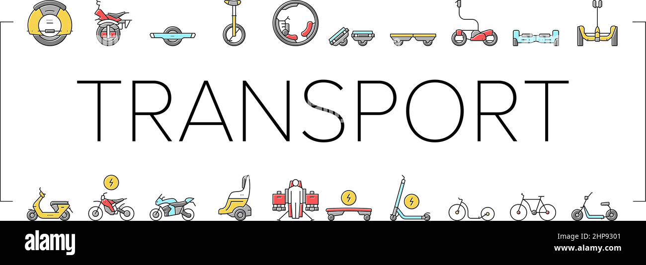 Icone raccolta trasporto personale Imposta vettore . Illustrazione Vettoriale