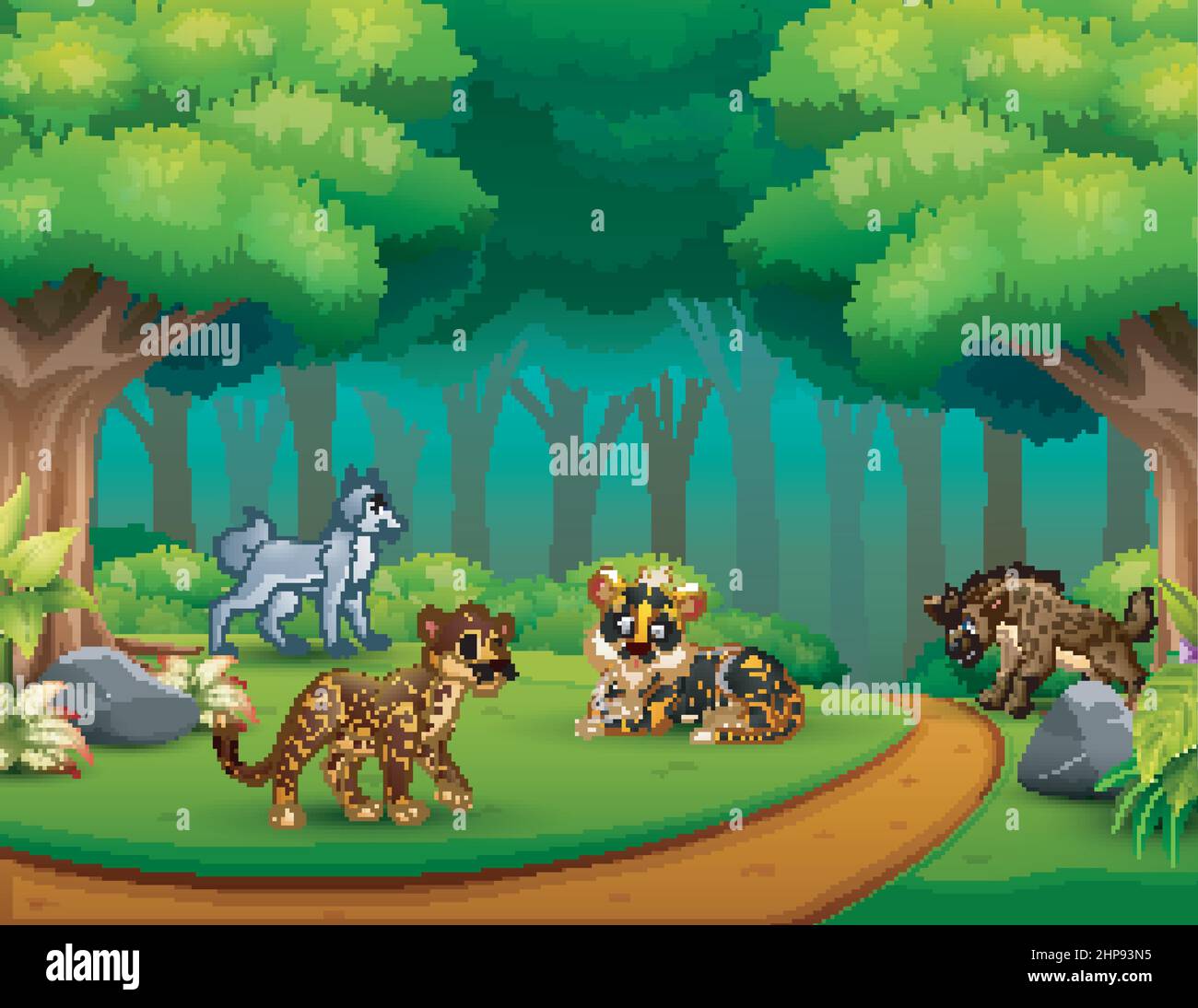 Cartoon animale selvatico nella giungla Illustrazione Vettoriale