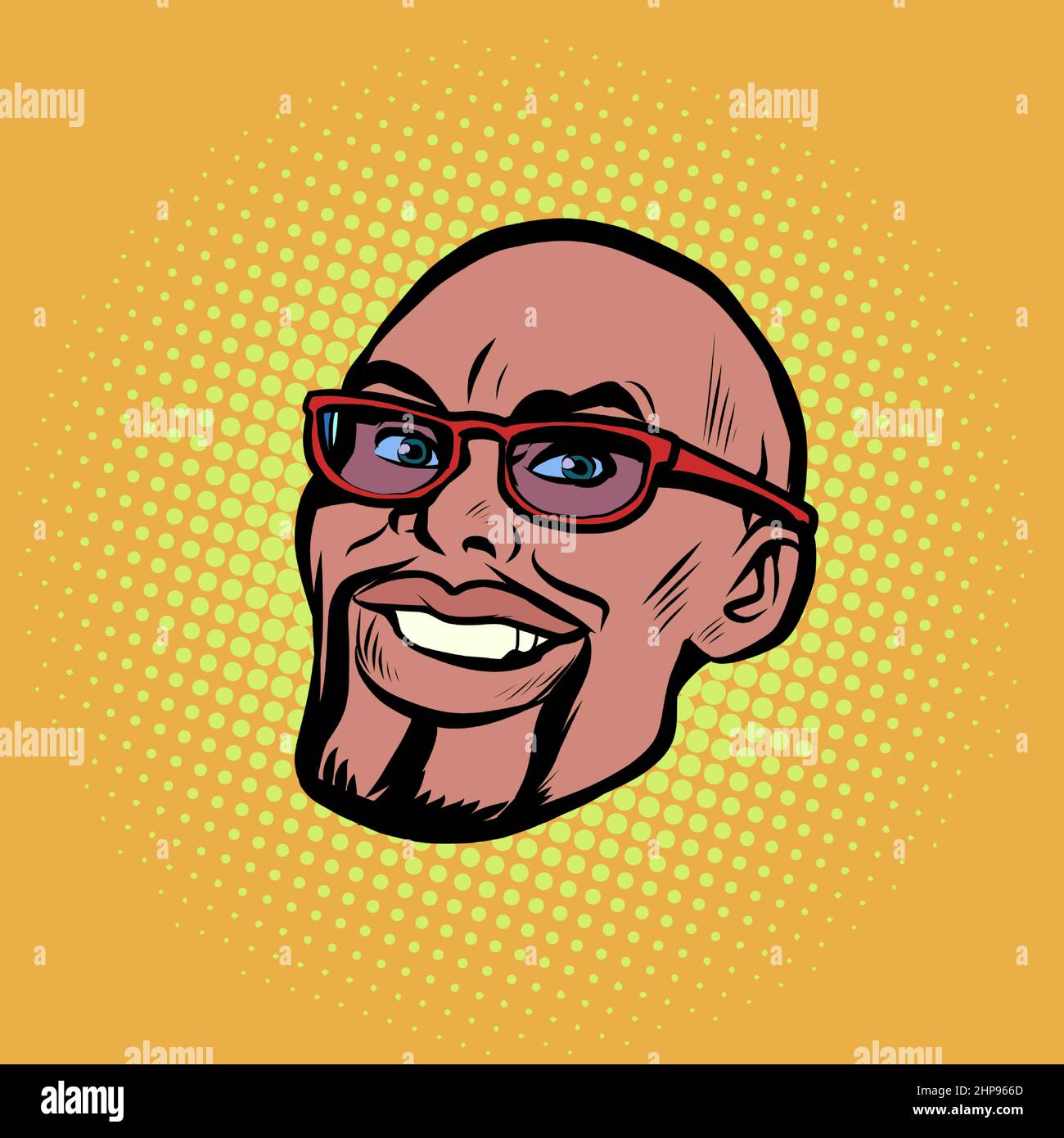 Testa ritratto africano americano maschile. Uomo d'affari con occhiali, sorriso felicità Illustrazione Vettoriale