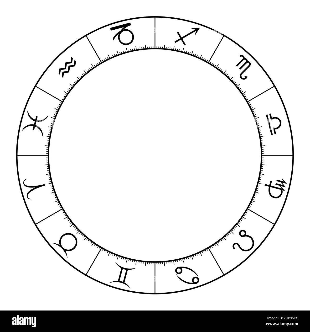 Cerchio zodiaco, che mostra dodici segni stellari, utilizzato in astrologia oroscopica Illustrazione Vettoriale