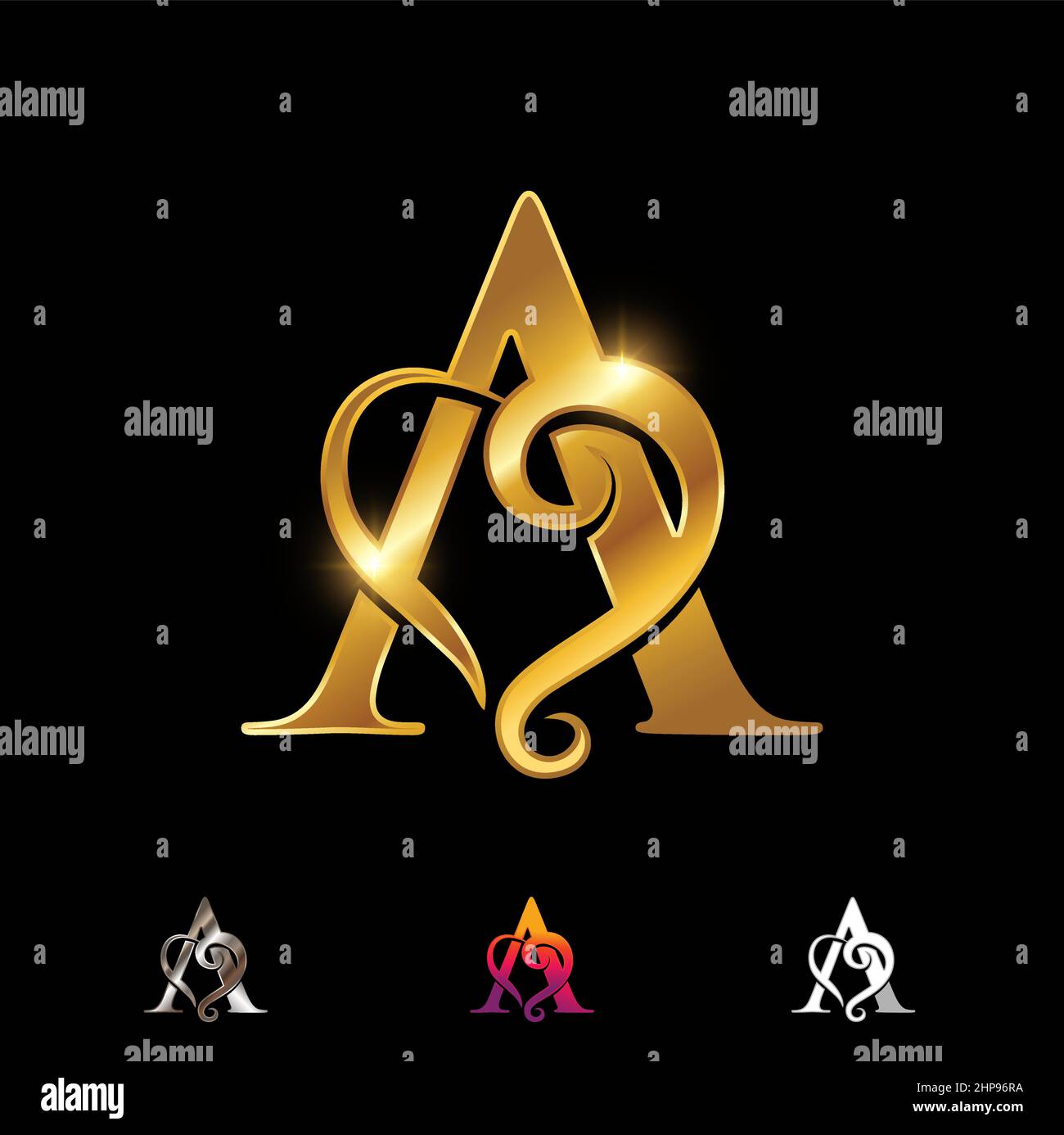 Golden Monogram Amore e lettera A Illustrazione Vettoriale