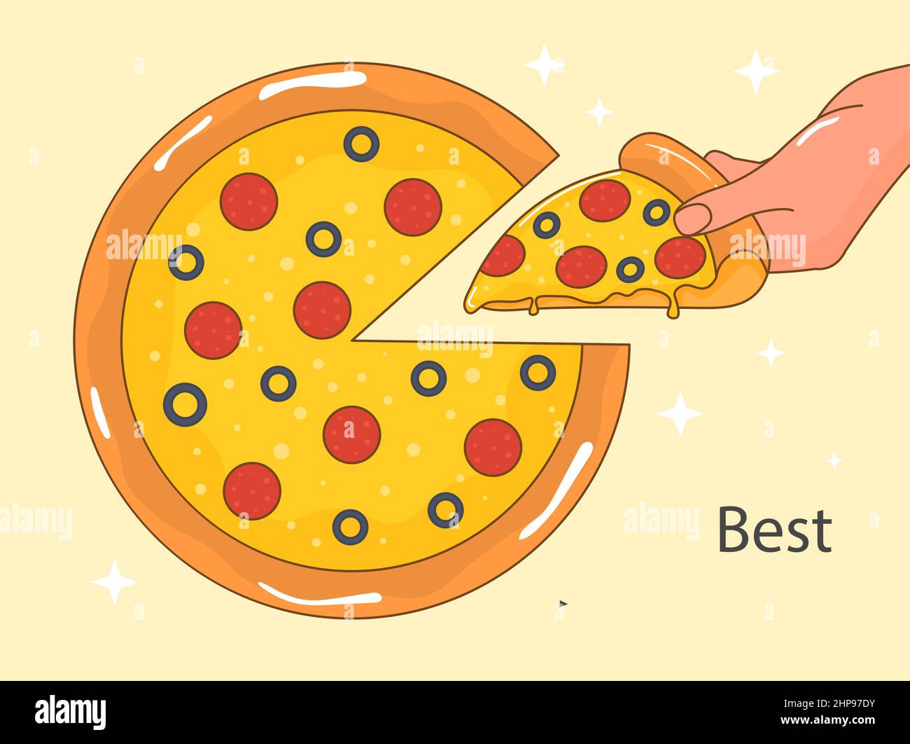 Mano con la pizza Illustrazione Vettoriale