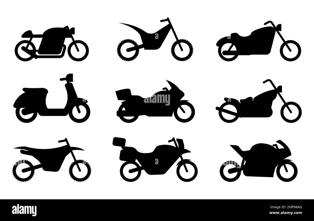 collezione di silhouette design icona bici con colore nero, illustrazione vettoriale Illustrazione Vettoriale