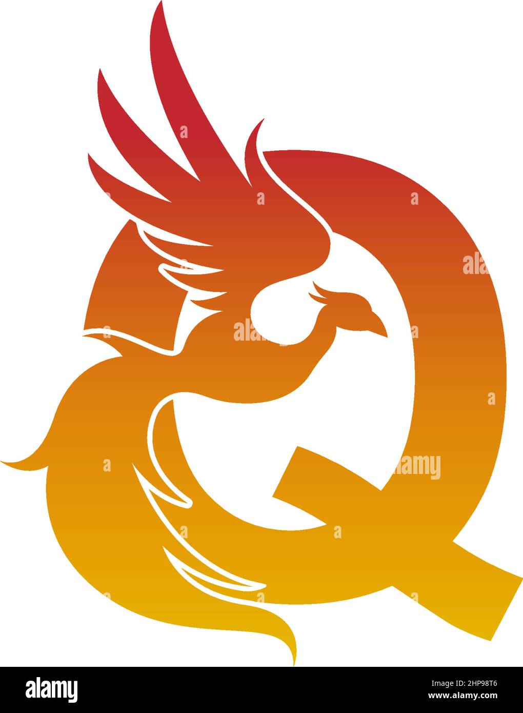 Icona lettera Q con modello di logo phoenix Illustrazione Vettoriale