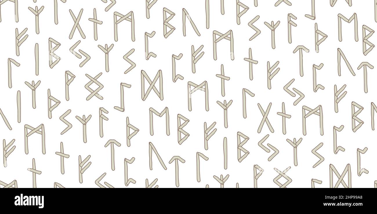 Rune con pattern senza giunture. Alfabeto runico, Futhark. Antichi simboli occulti norrani, scrivendo antichi tedeschi e scandinavi. Mistico, esoterico, magico Illustrazione Vettoriale