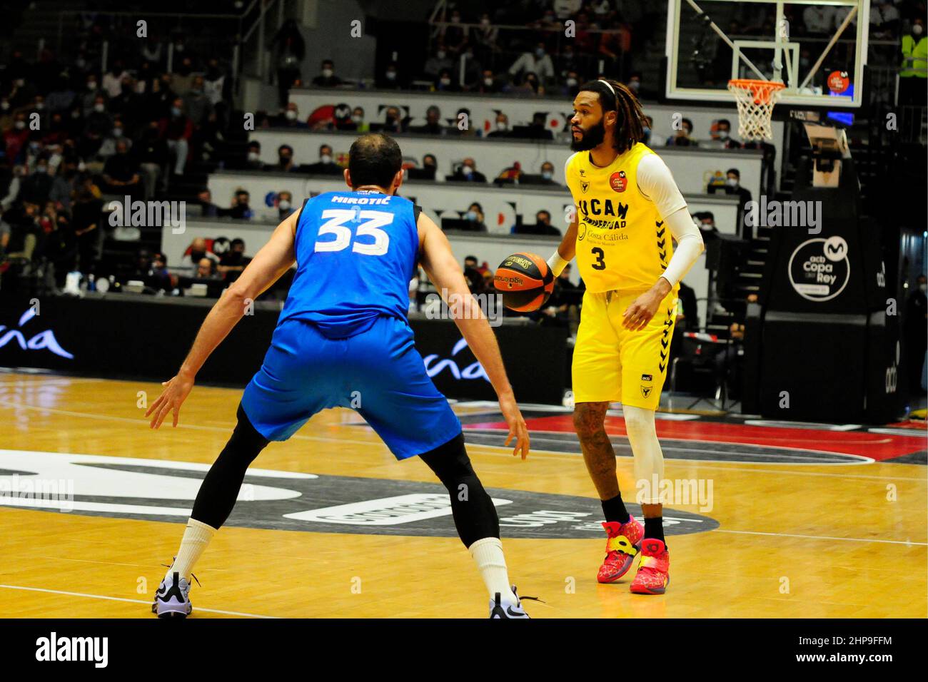 Granada, Spagna. 19th Feb 2022. 19th febbraio 2022; Palazzo Municipale di Deportes; Granada; Andalusia; Spagna; Liga Endesa ACB; Semifinali; Copa del Rey; FC Barcelona Barilla vs UCAM Murcia; James Leroy Webb III (Murcia) 900/Cordon Press Credit: CORDON PRESS/Alamy Live News Foto Stock