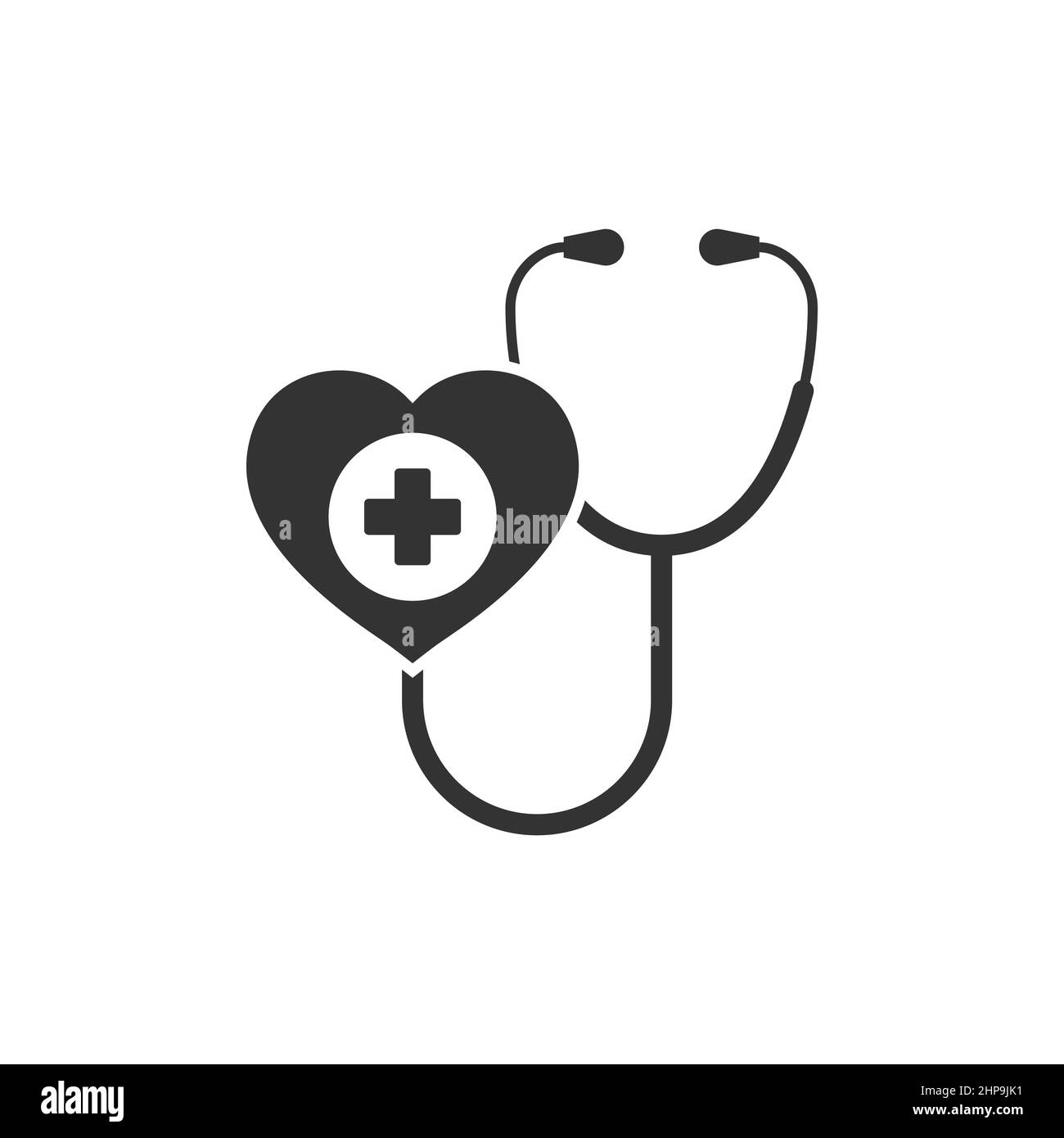 Icona stetoscopio in stile piatto. Illustrazione del vettore diagnostico cardiaco su sfondo isolato. Medicina segno di business concetto. Illustrazione Vettoriale