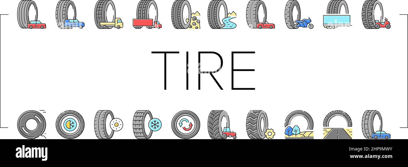 Usato Tire Vendita Negozio icone Business Set Vector . Illustrazione Vettoriale