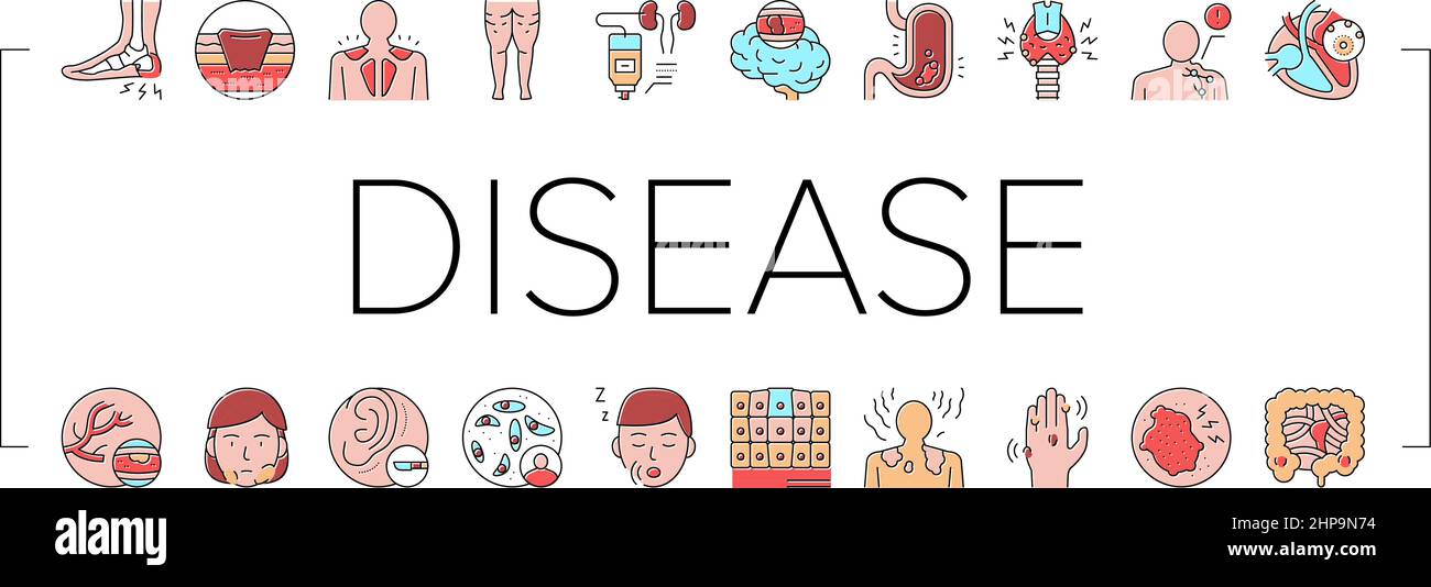 Disease Human Problem Collection Icons Set Vector . Illustrazione Vettoriale
