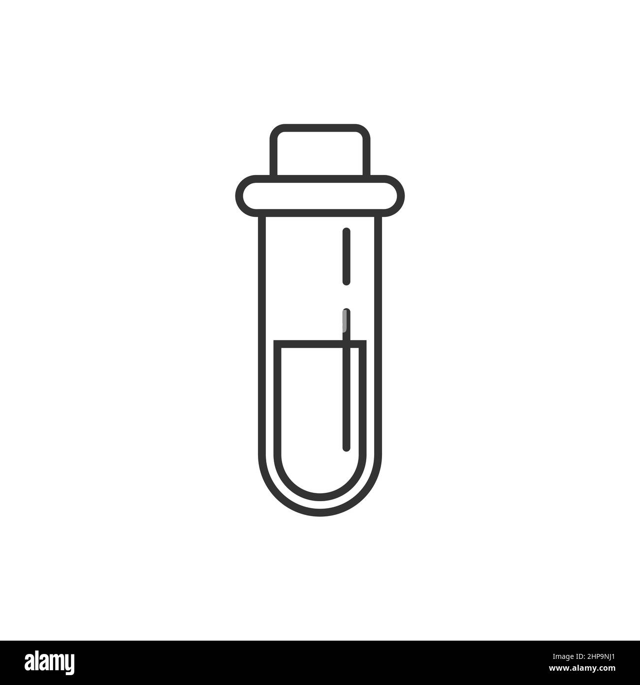 Icona del sangue nella provetta in stile piatto. Illustrazione del vettore del pallone da laboratorio su sfondo isolato. Il liquido nel becher firma il concetto aziendale. Illustrazione Vettoriale