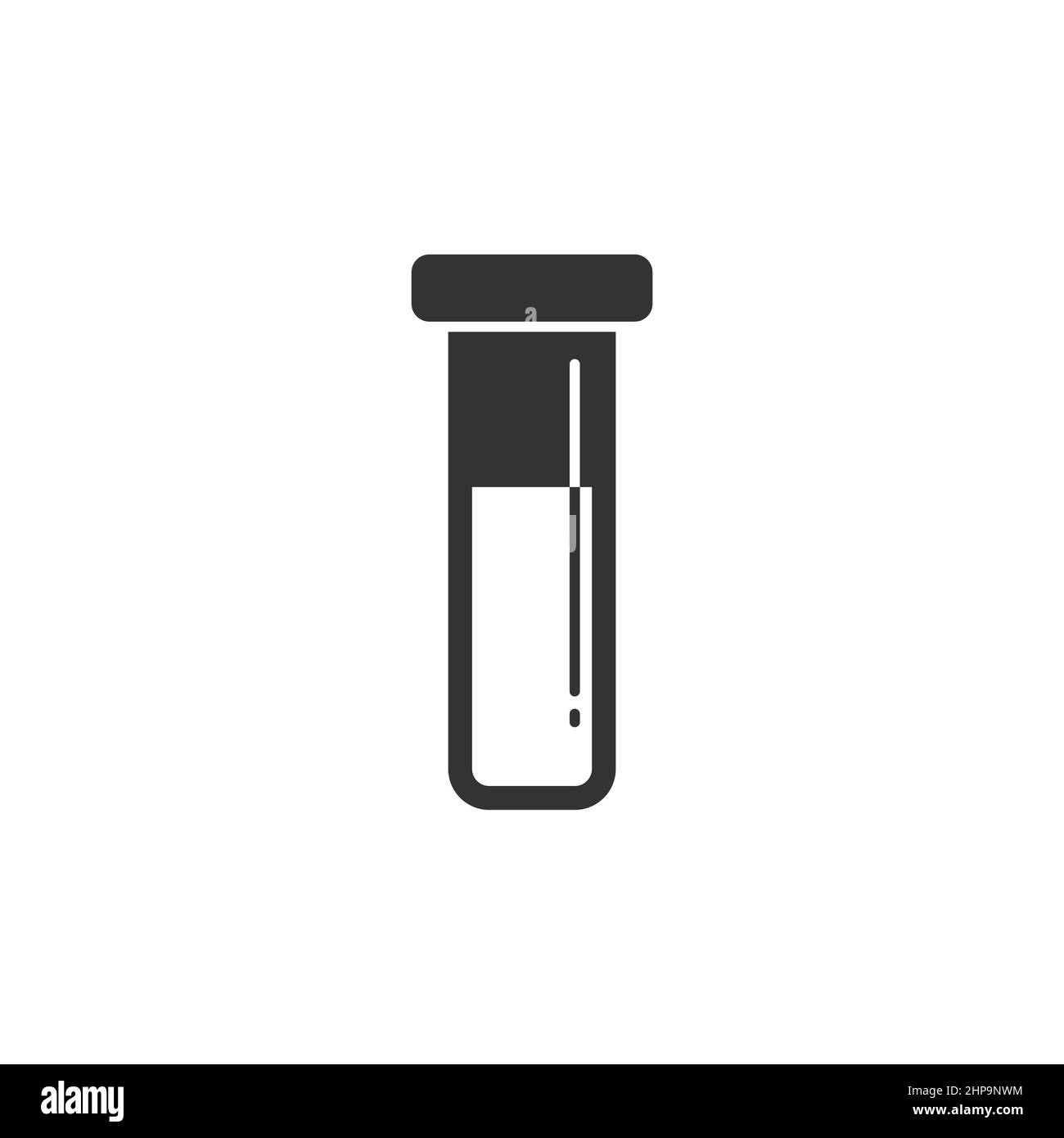 Icona del sangue nella provetta in stile piatto. Illustrazione del vettore del pallone da laboratorio su sfondo isolato. Il liquido nel becher firma il concetto aziendale. Illustrazione Vettoriale