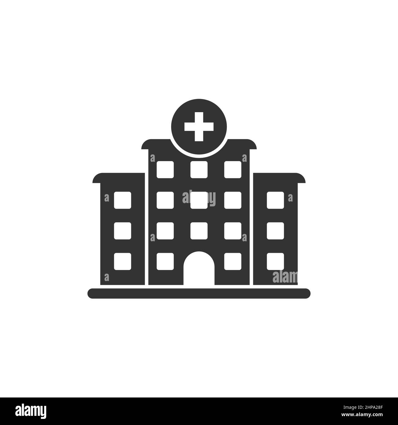 Icona edificio ospedaliero in stile piano. Illustrazione vettoriale clinica medica su sfondo isolato. Medicina segno di business concetto. Illustrazione Vettoriale