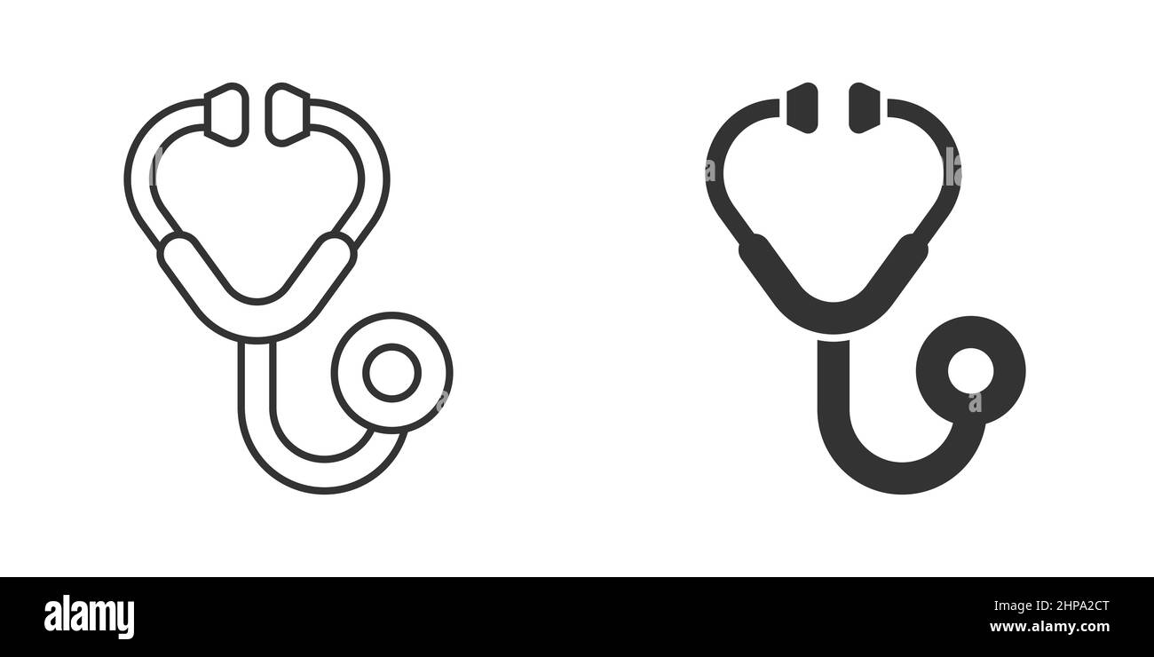 Icona stetoscopio in stile piatto. Illustrazione del vettore diagnostico cardiaco su sfondo isolato. Medicina segno di business concetto. Illustrazione Vettoriale