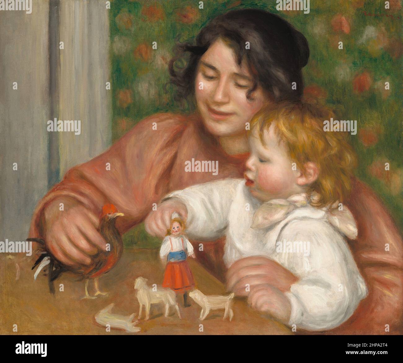 Titolo: Bambino con Giocattoli - Gabrielle e il Figlio dell'artista, Jean Creatore: Pierre Auguste Renoir Data: 1895-1896 dimensioni: 54,3 x 65,4 cm terreno: Olio su tela luogo: Galleria Nazionale d'Arte Foto Stock