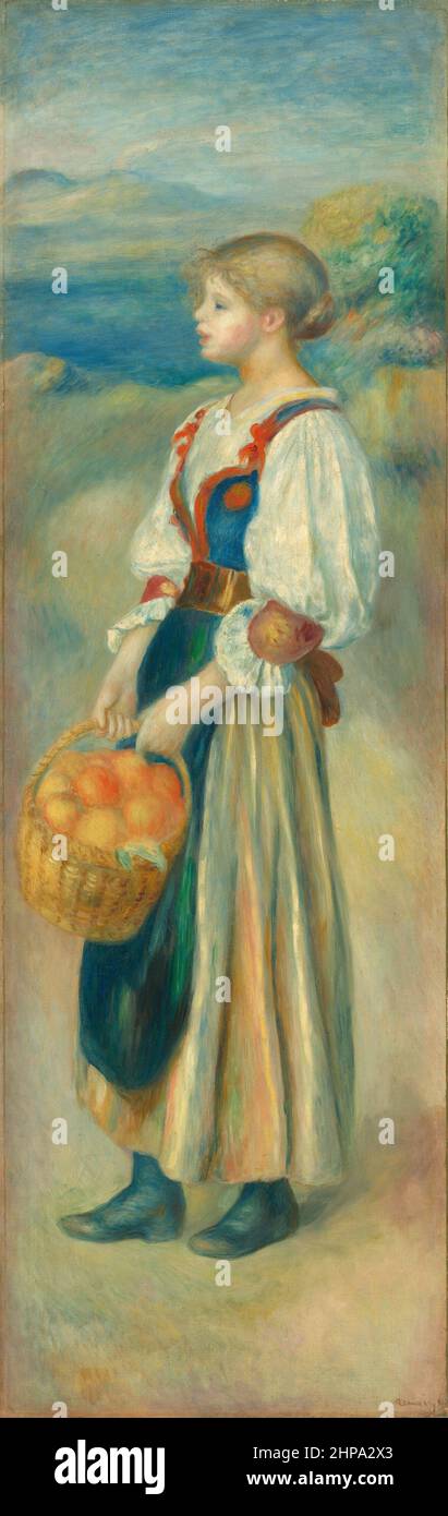 Titolo: Ragazza con un cesto di arance Creatore: Pierre Auguste Renoir Data: CA.1889 dimensioni: 128,8 x 41,8 cm Media: Olio su tela luogo: Galleria Nazionale d'Arte Foto Stock